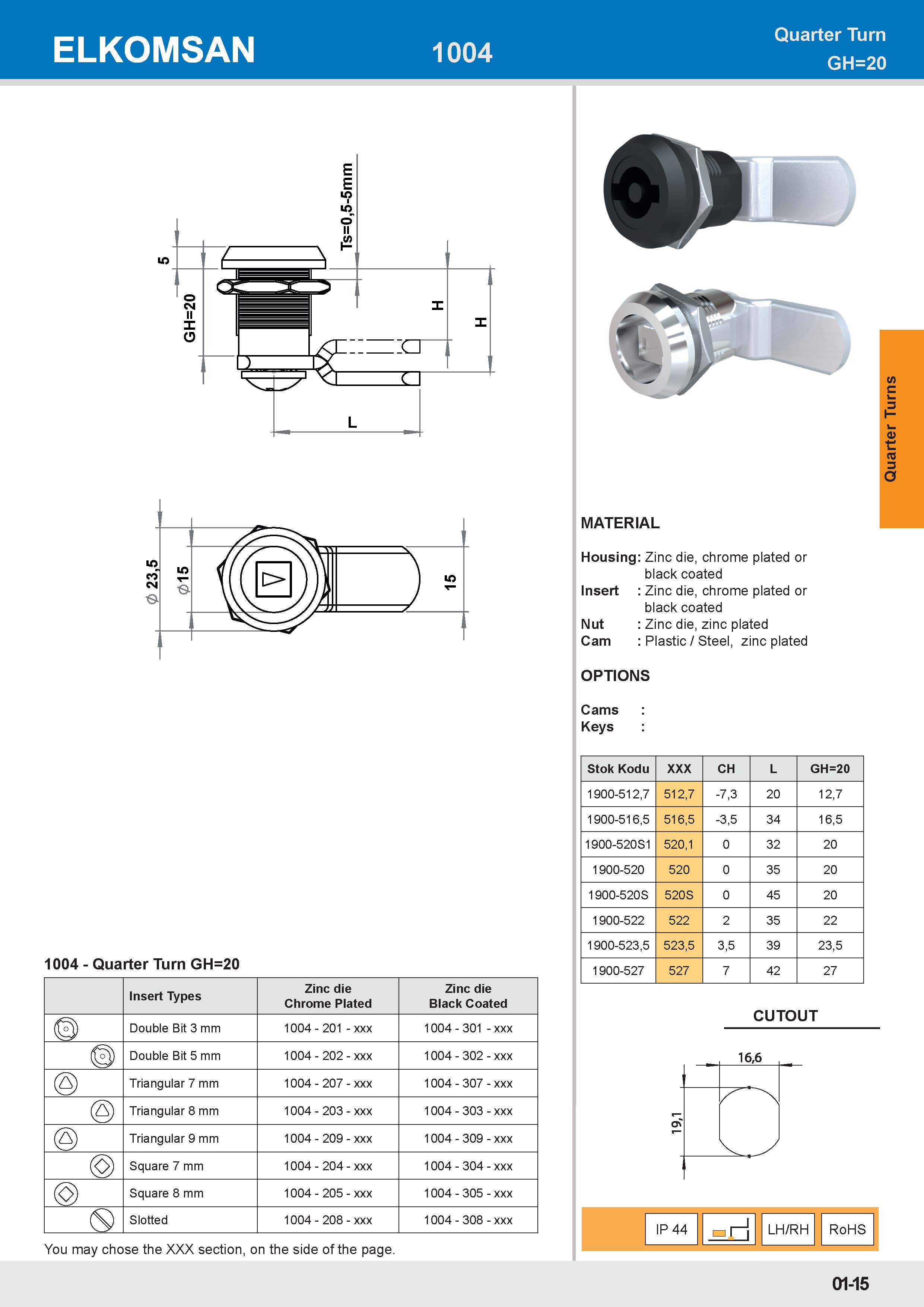 1004 Keyed Quarter Turn GH=20