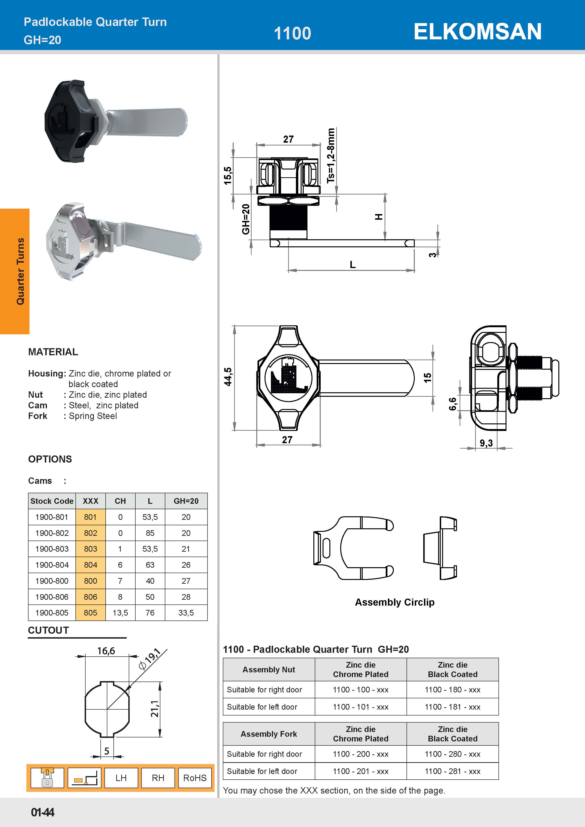 1100 Padlockable Quarter Turn GH=20
