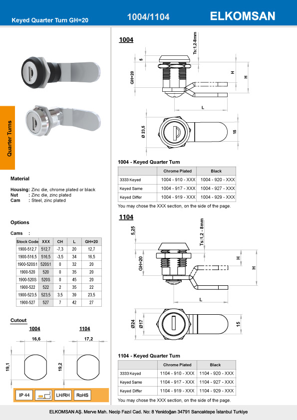 1104 Keyed Quarter Turn