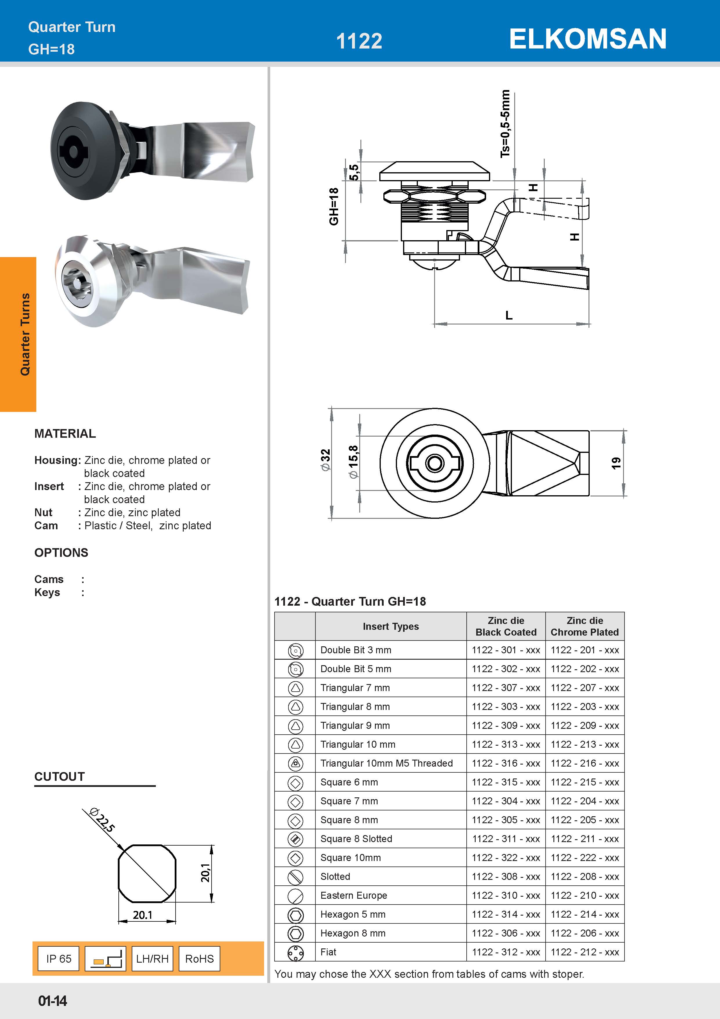 1122 Quarter Turn GH=18
