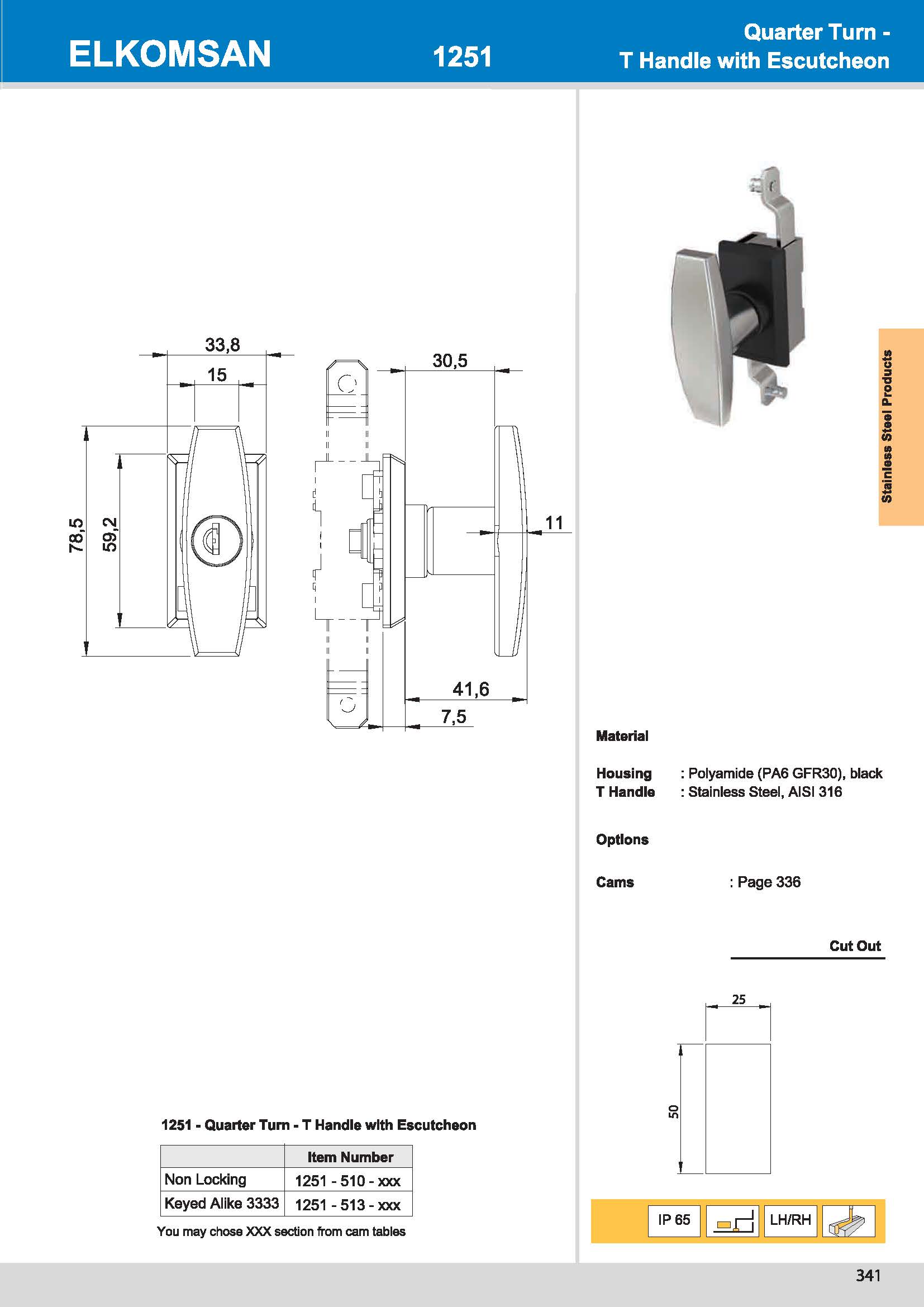 1251-510 T Handle with Escutcheon
