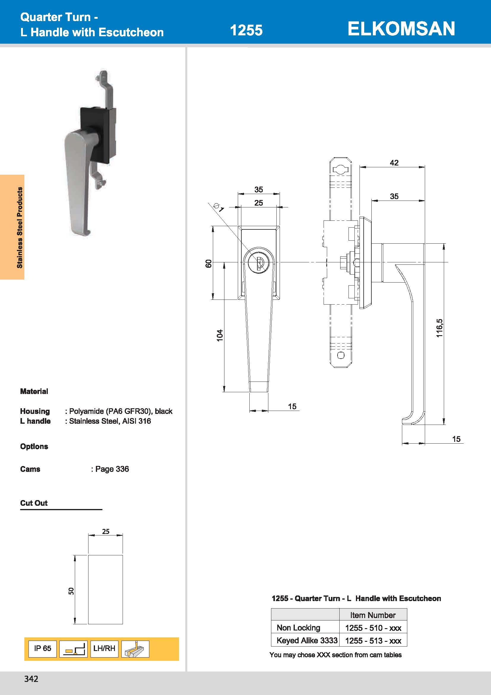 1255 L Handle with Escutcheon