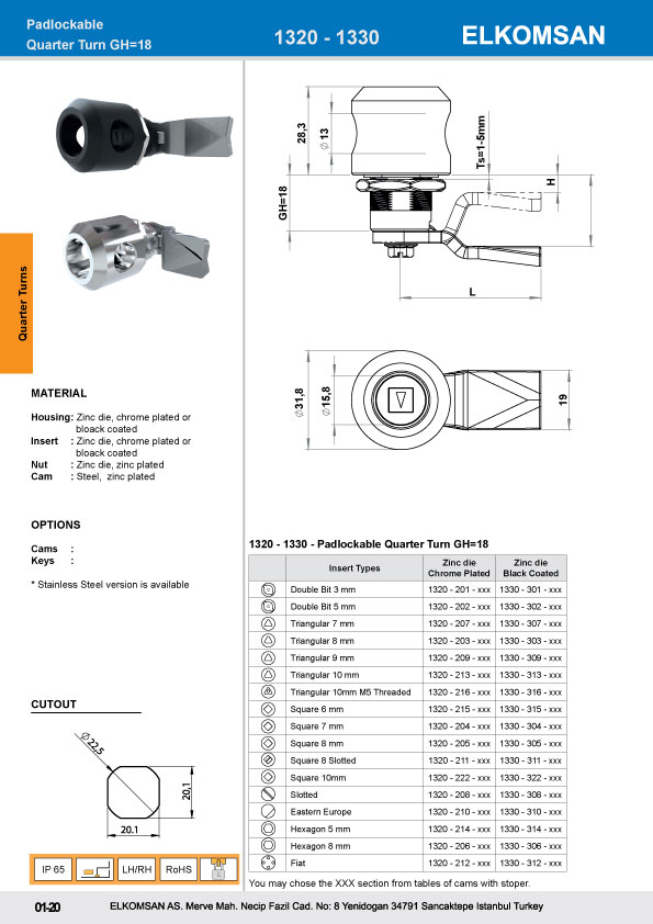 1330 Padlockable Quarter Turn GH=18