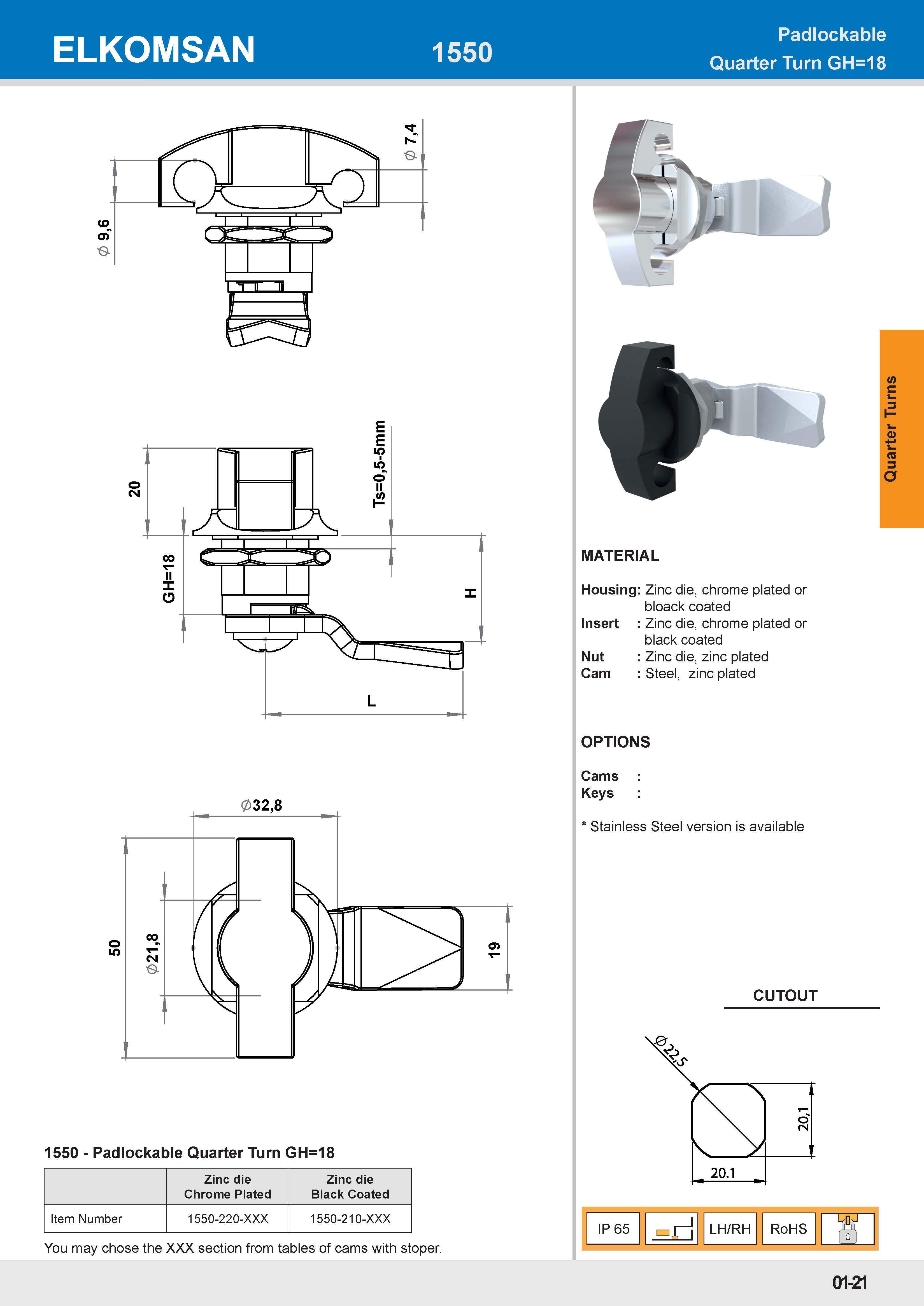 1550 Quarter Turn GH=18, Padlockable