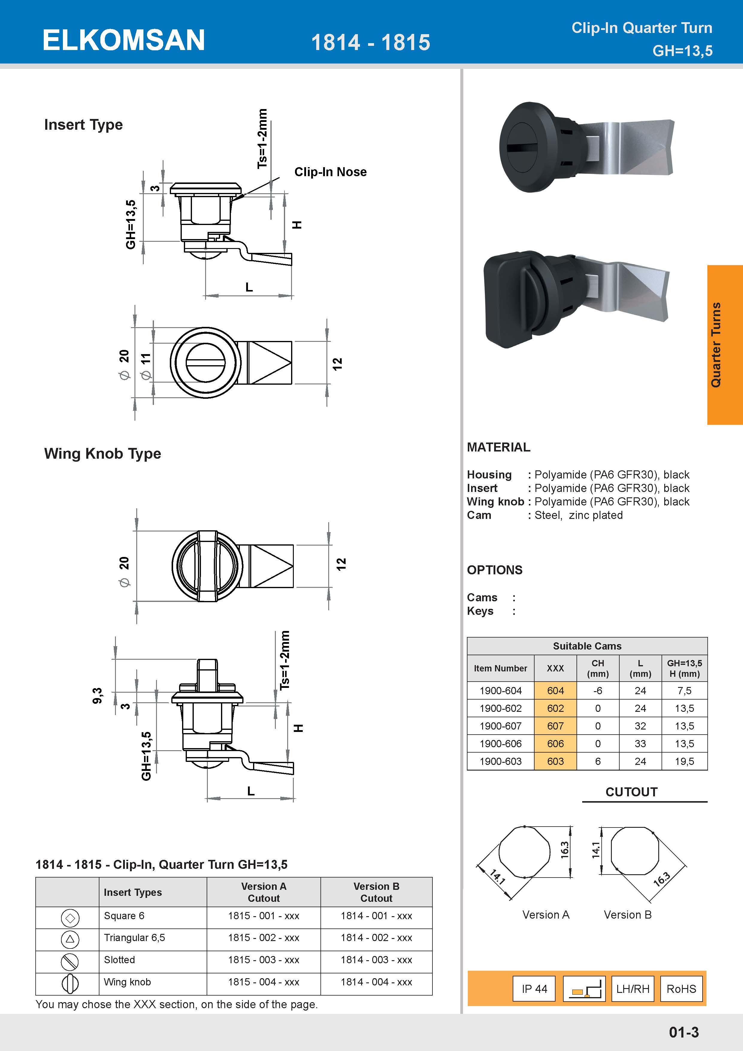 1815 Clip-In, Quarter Turn GH=13,5