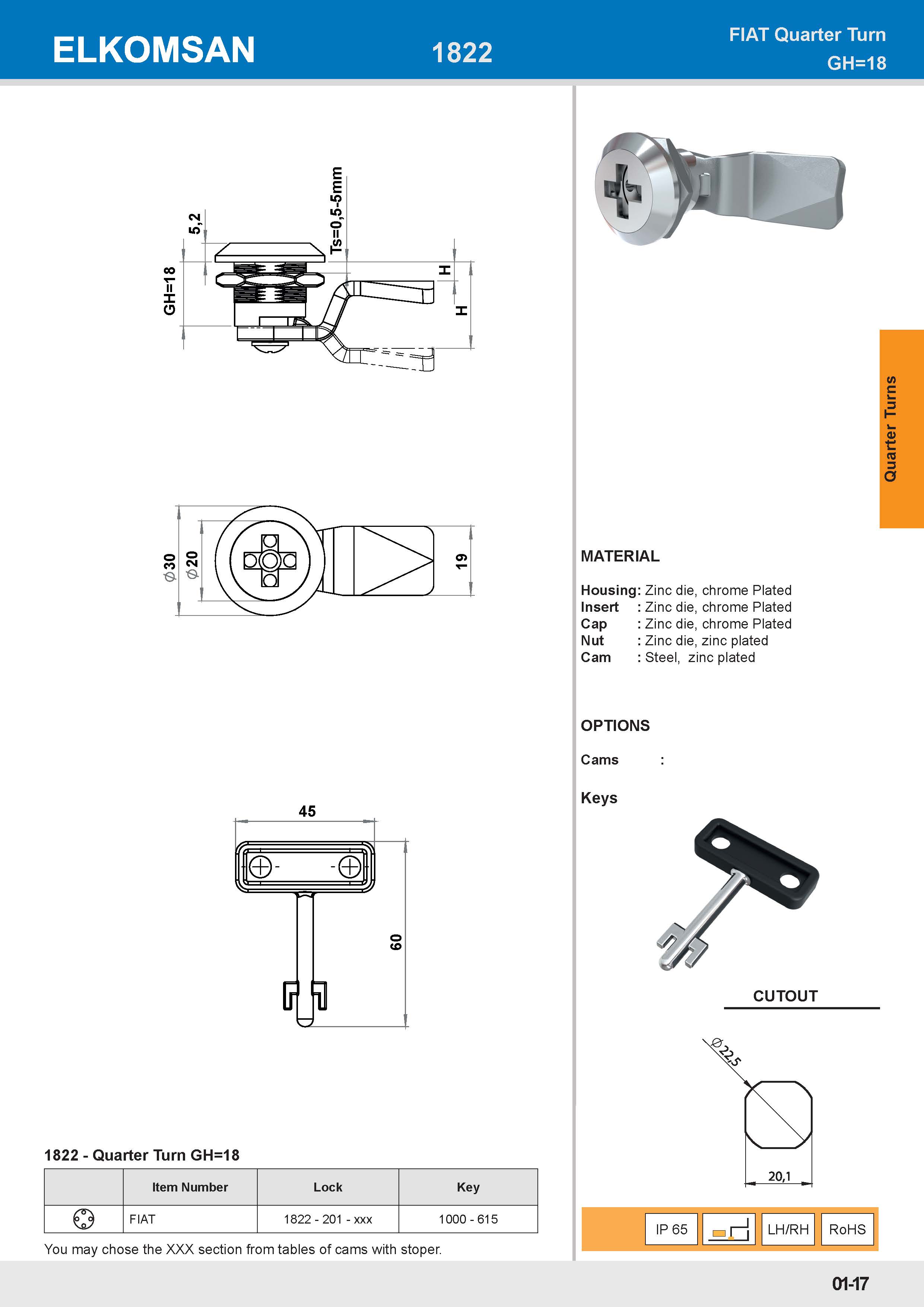 1822 Quarter Turn GH=18