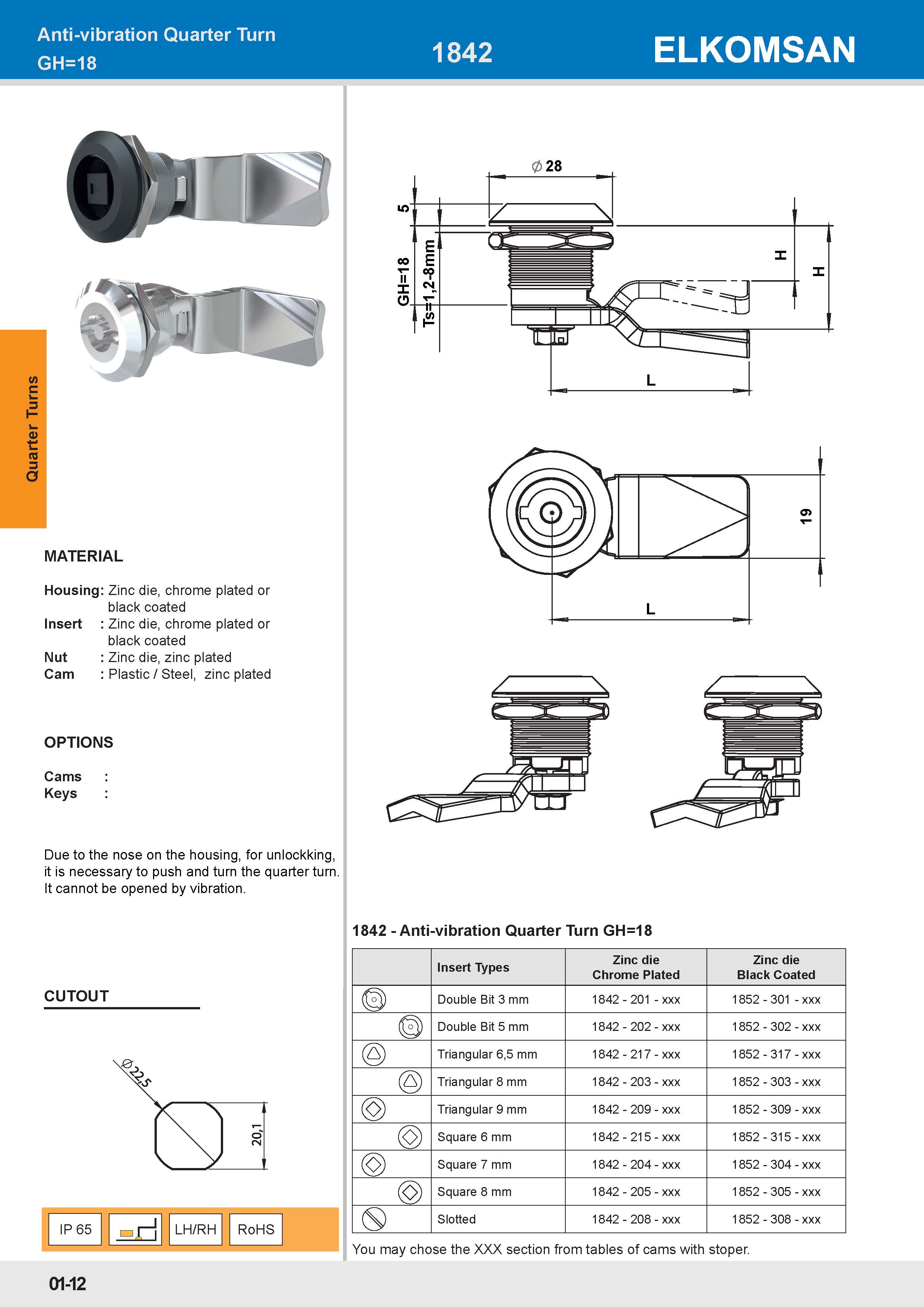1842 Anti-vibration Quarter Turn GH=18