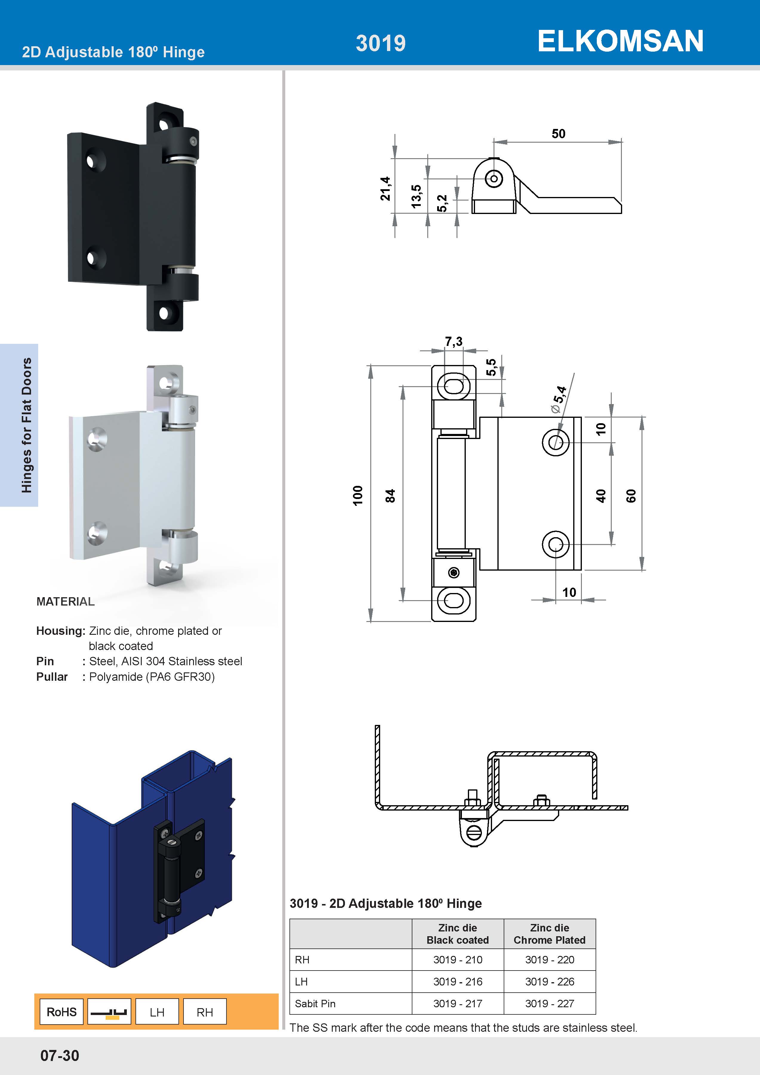 3019 2D Adjustable 180⁰ Hinge
