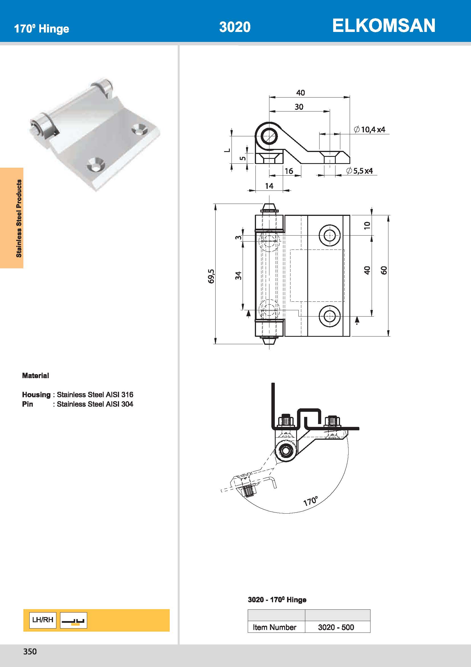 3020-500 170° Hinge