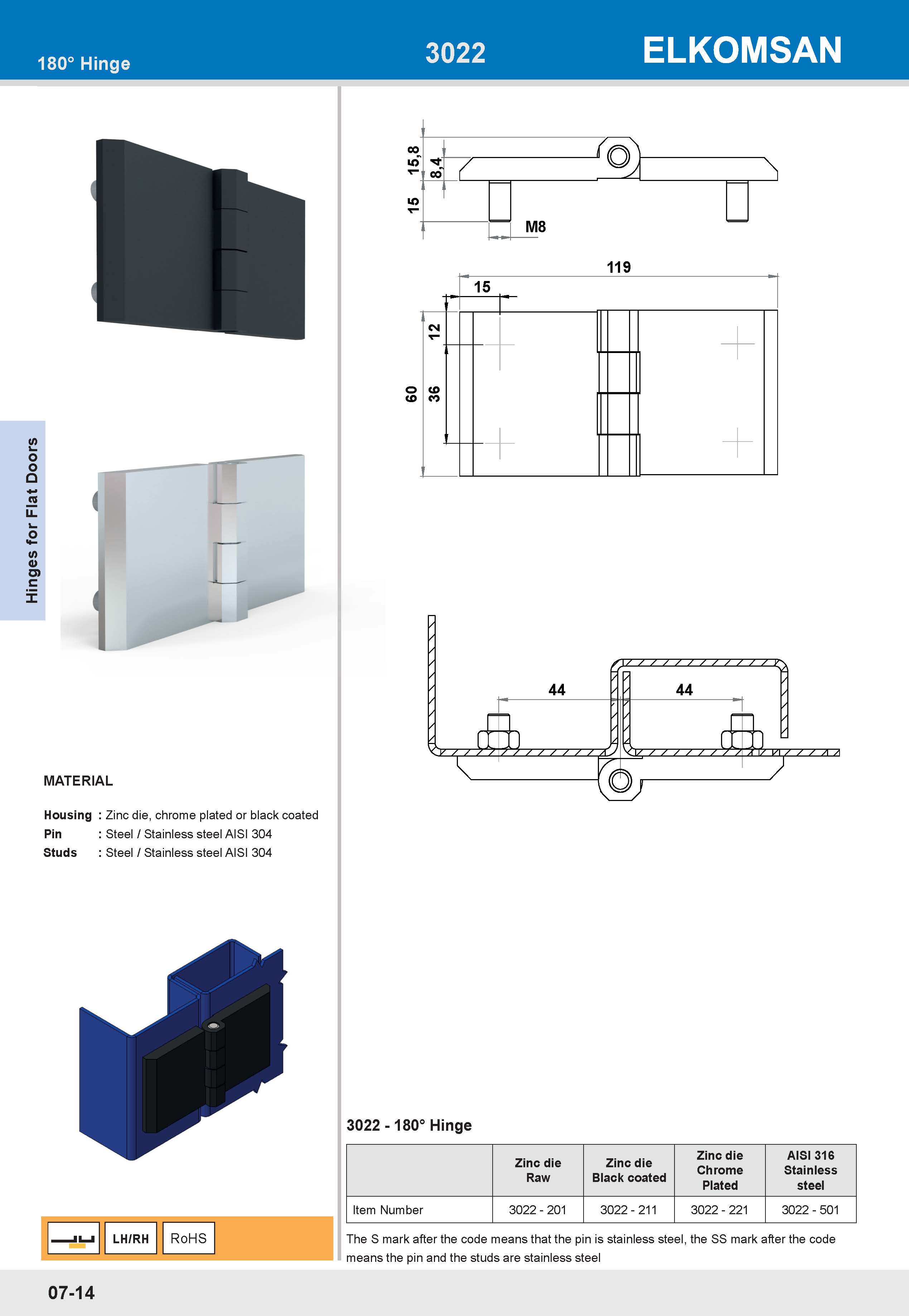 3022 180° Hinge