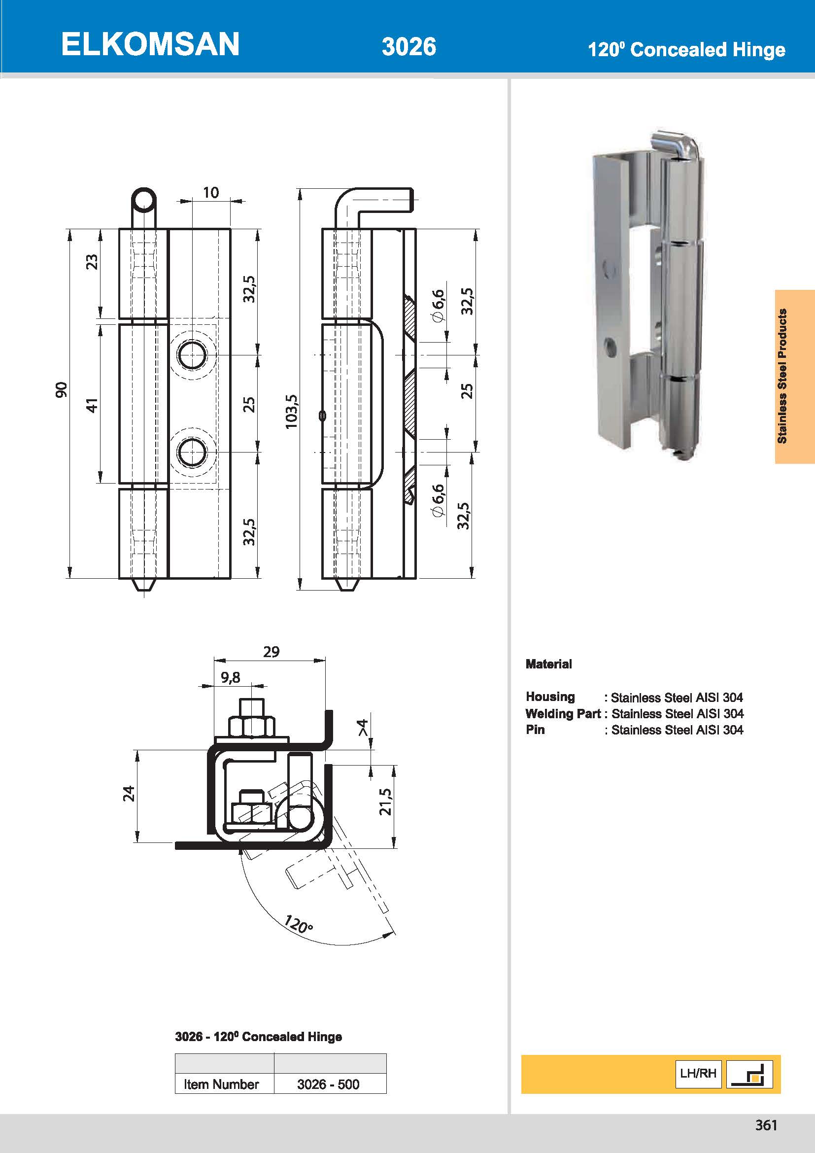 3026-500 120° Concealed Hinge
