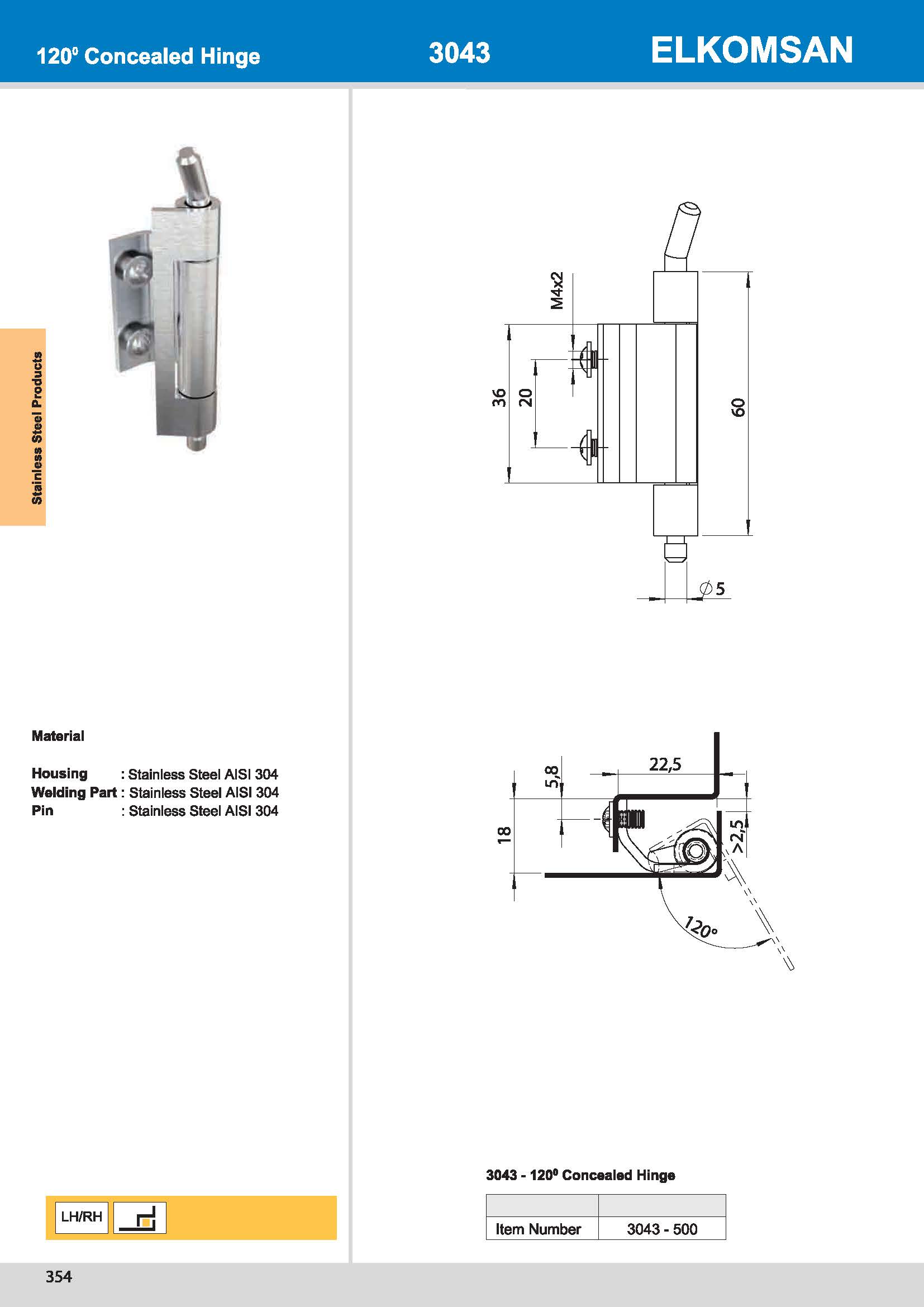3043-500 120° Concealed Hinge