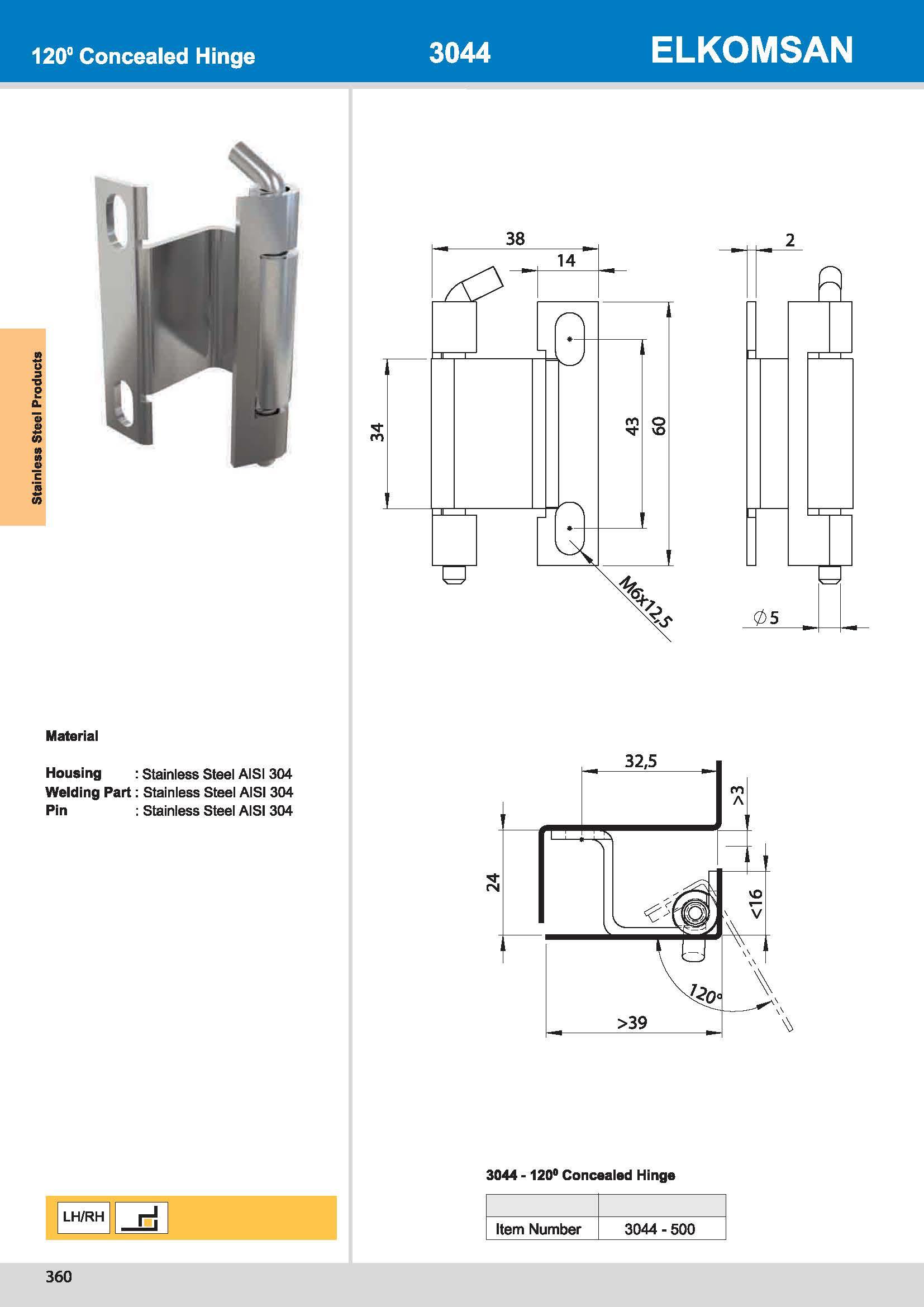 3044-500 120° Concealed Hinge