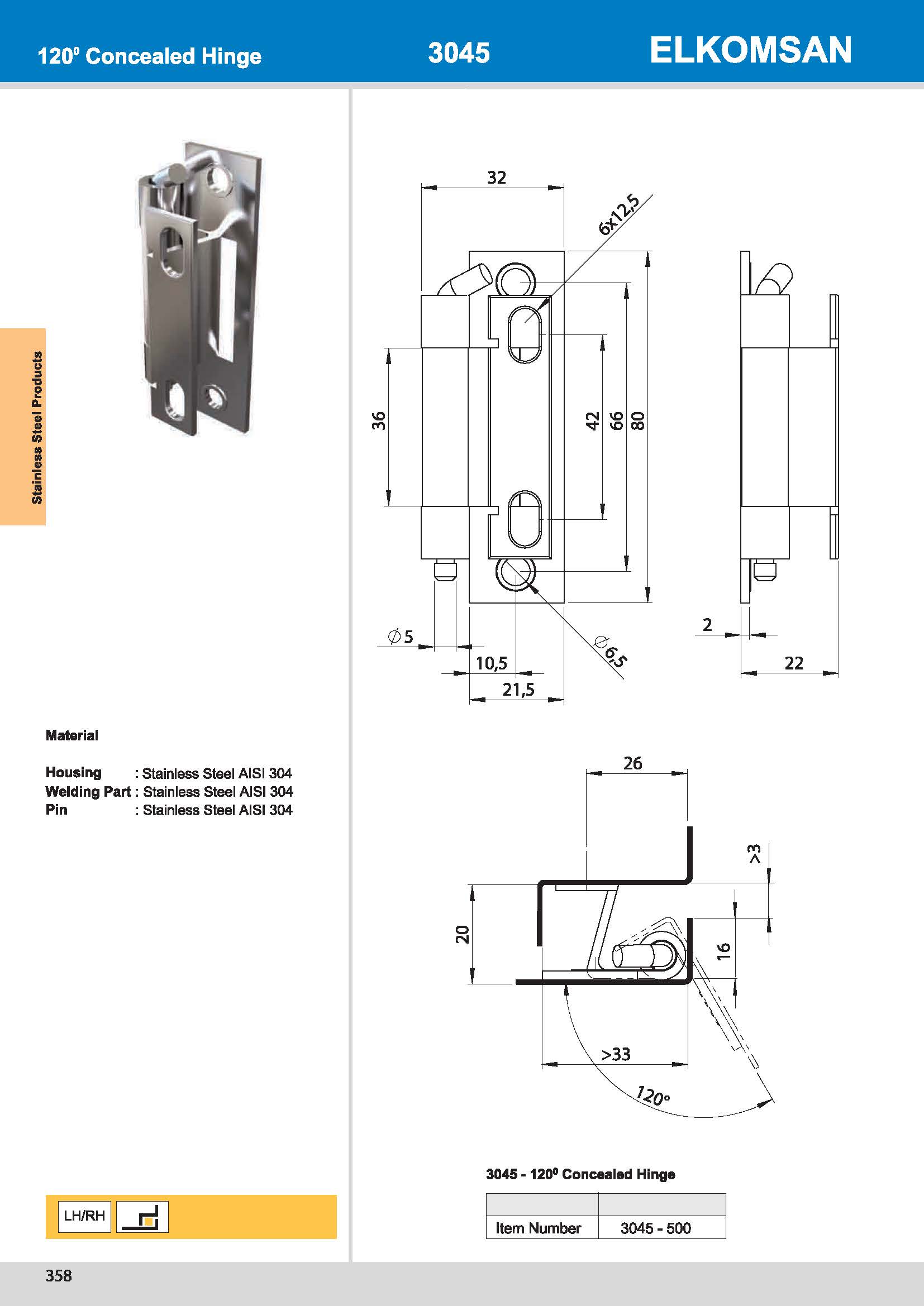 3045-500 120° Concealed Hinge