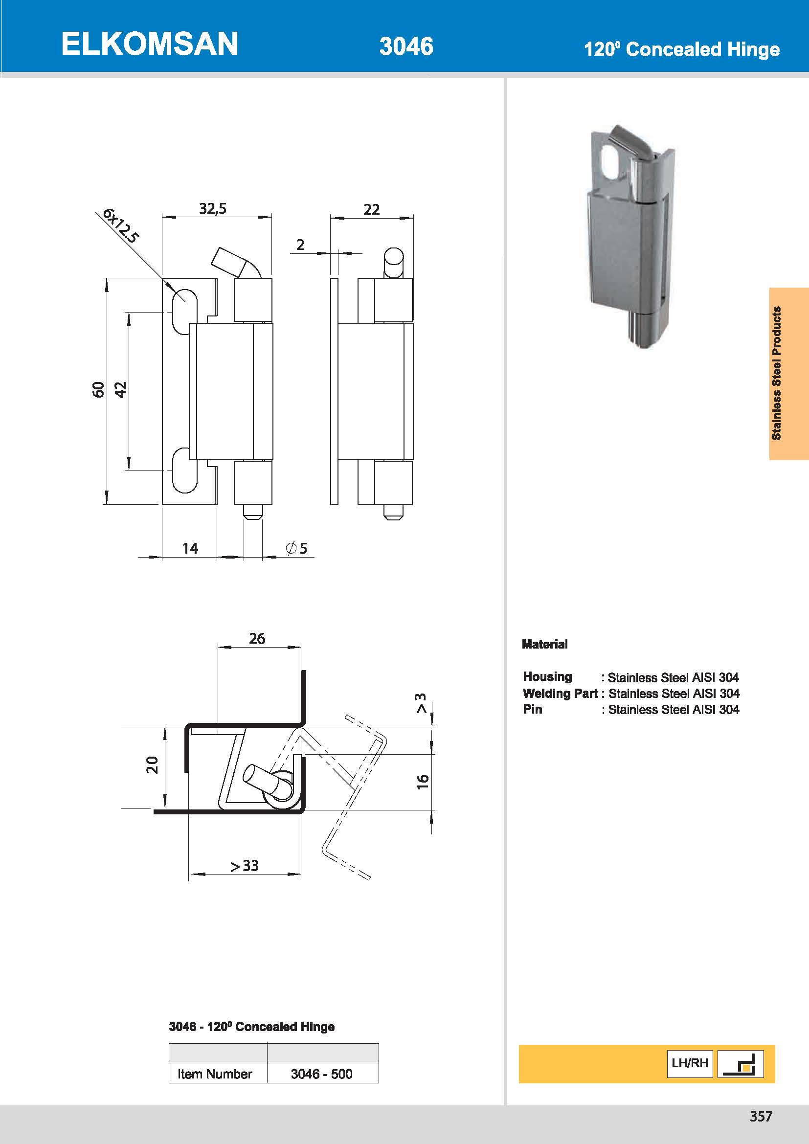 3046-500 120° Concealed Hinge