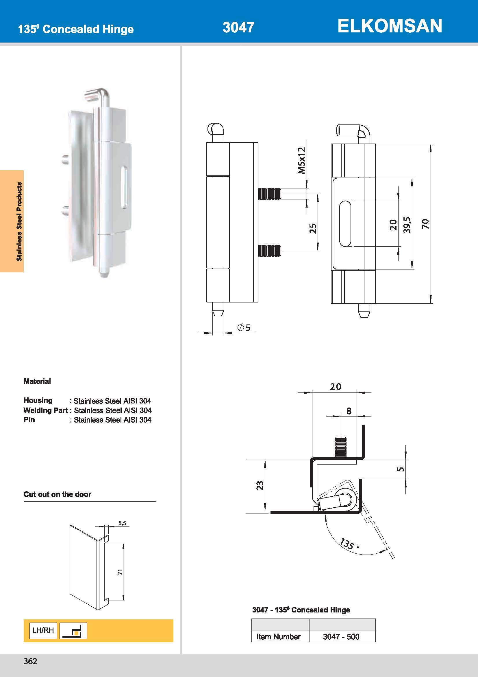 3047-500 135° Concealed Hinge