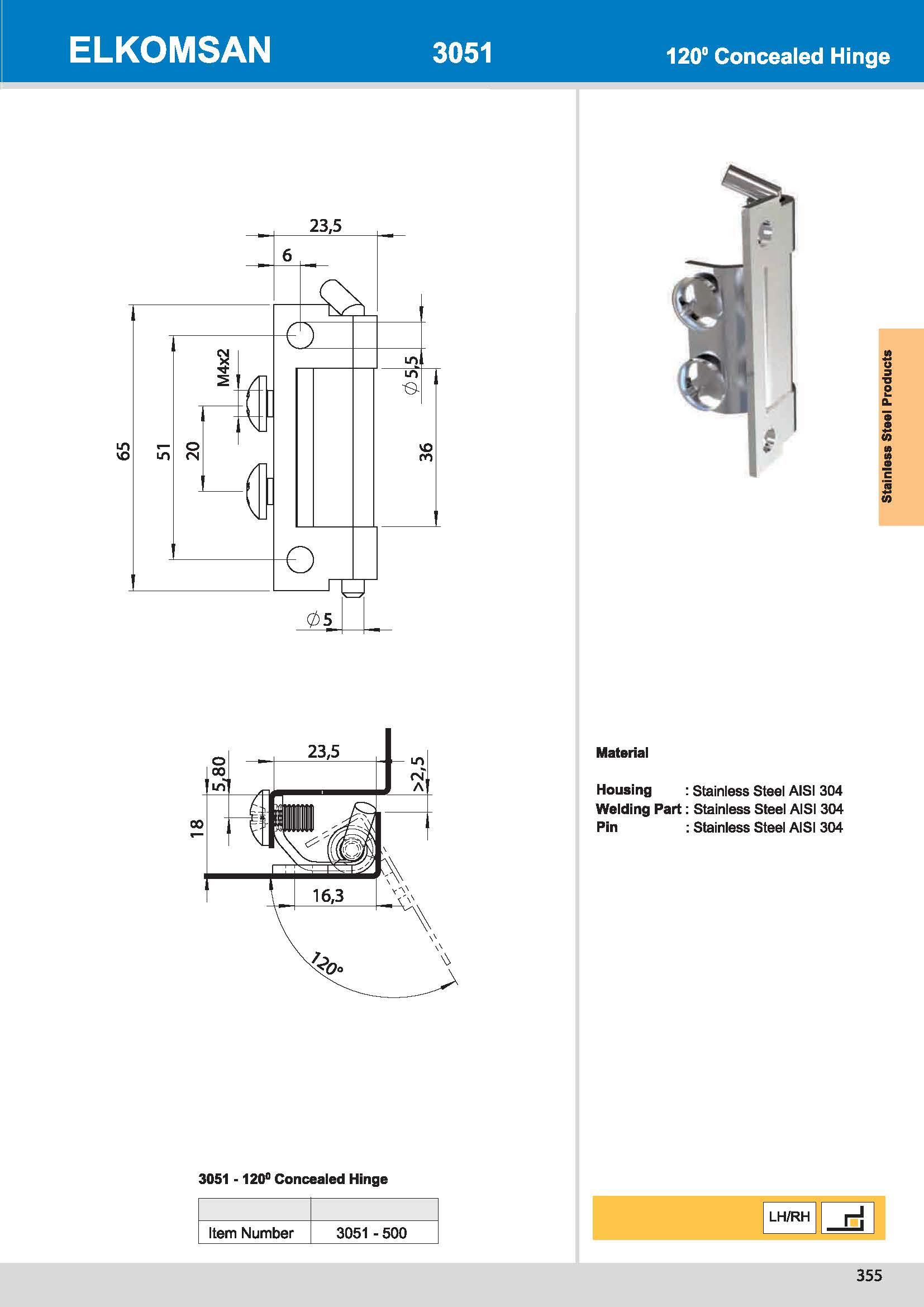 3051-500 120° Concealed Hinge