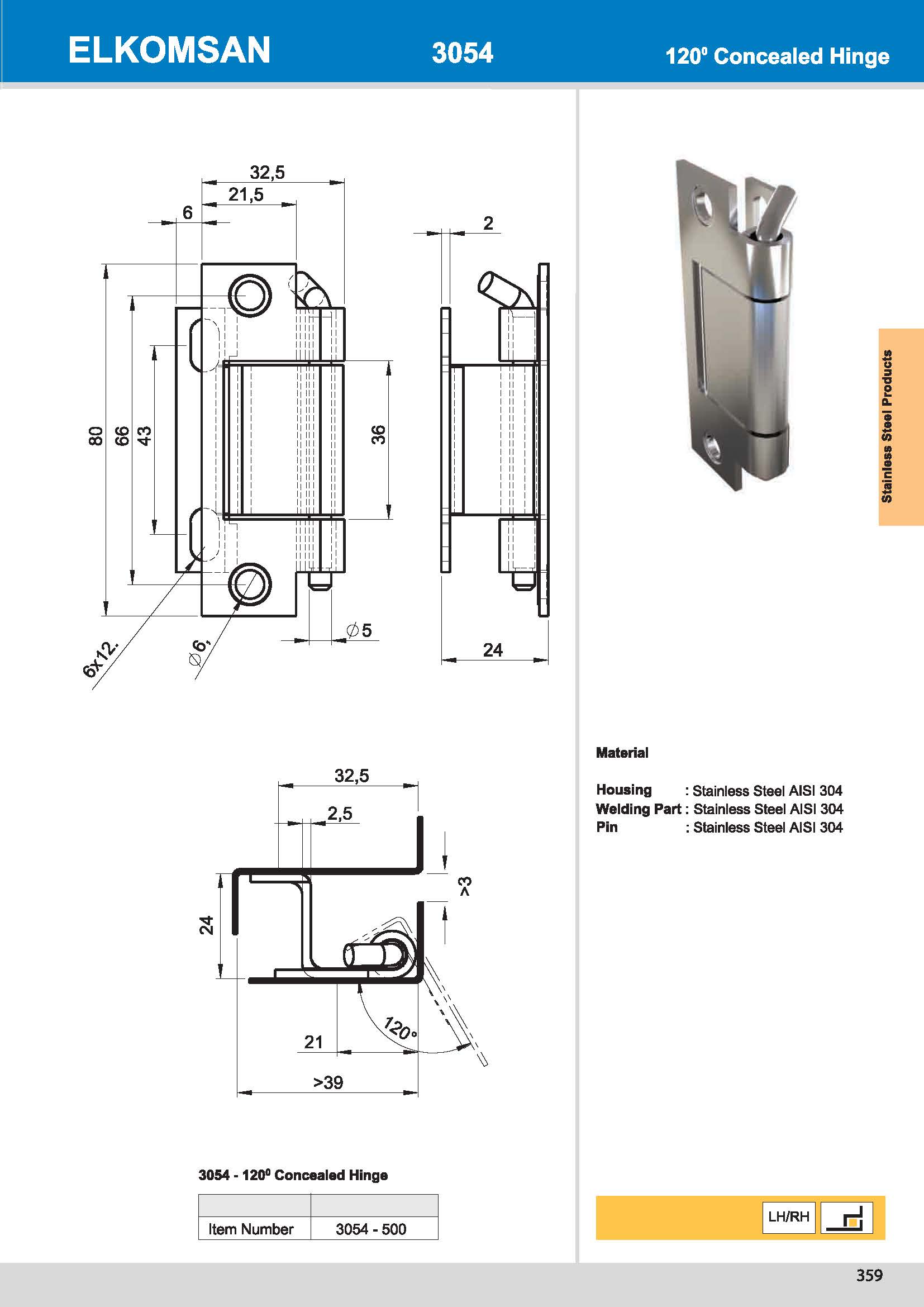 3054-500 120° Concealed Hinge