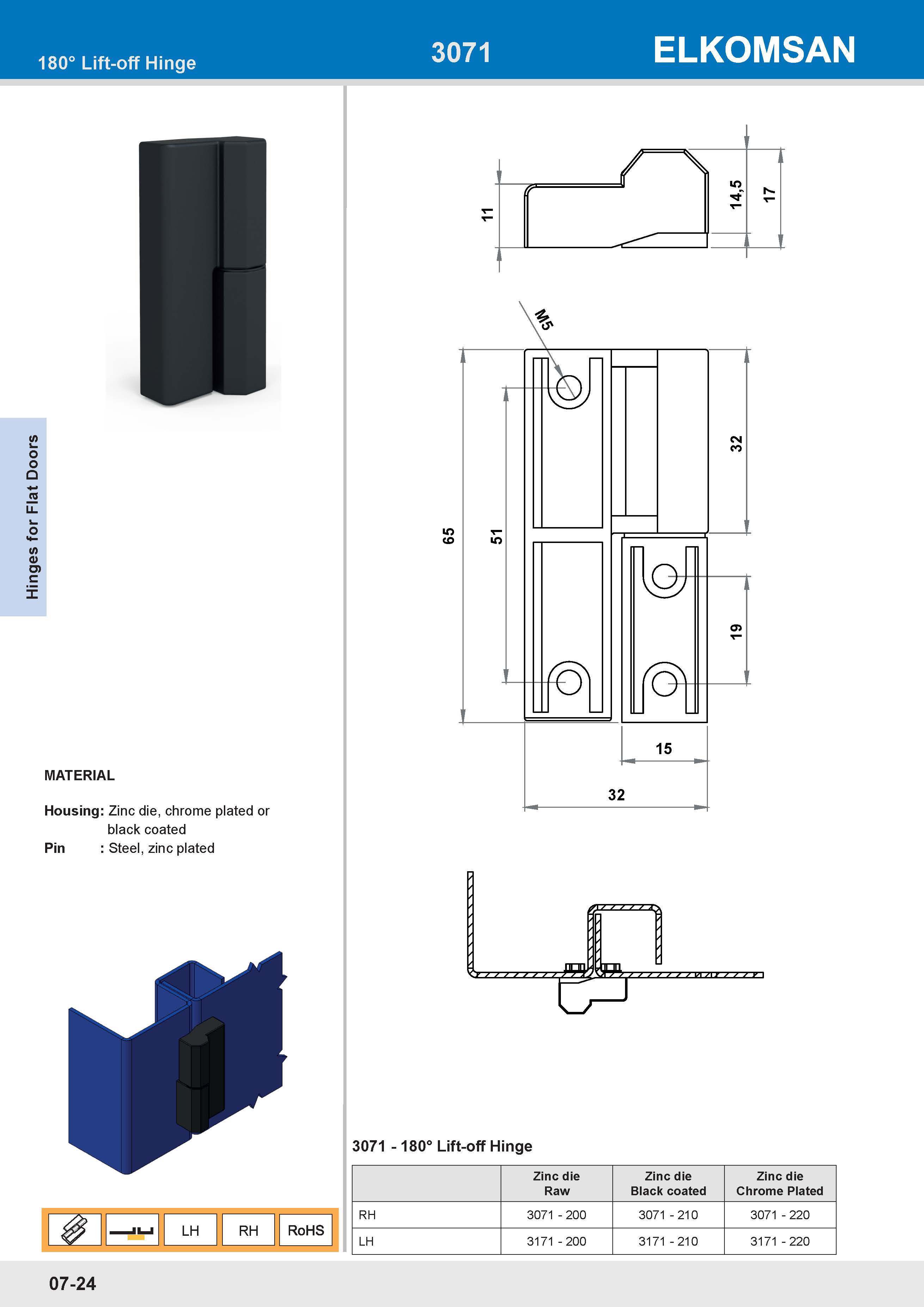 3071 180° Lift-off Hinge