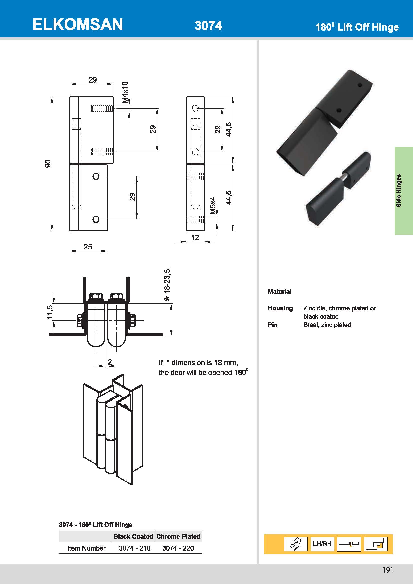 3074 180° Lift Off Hinge