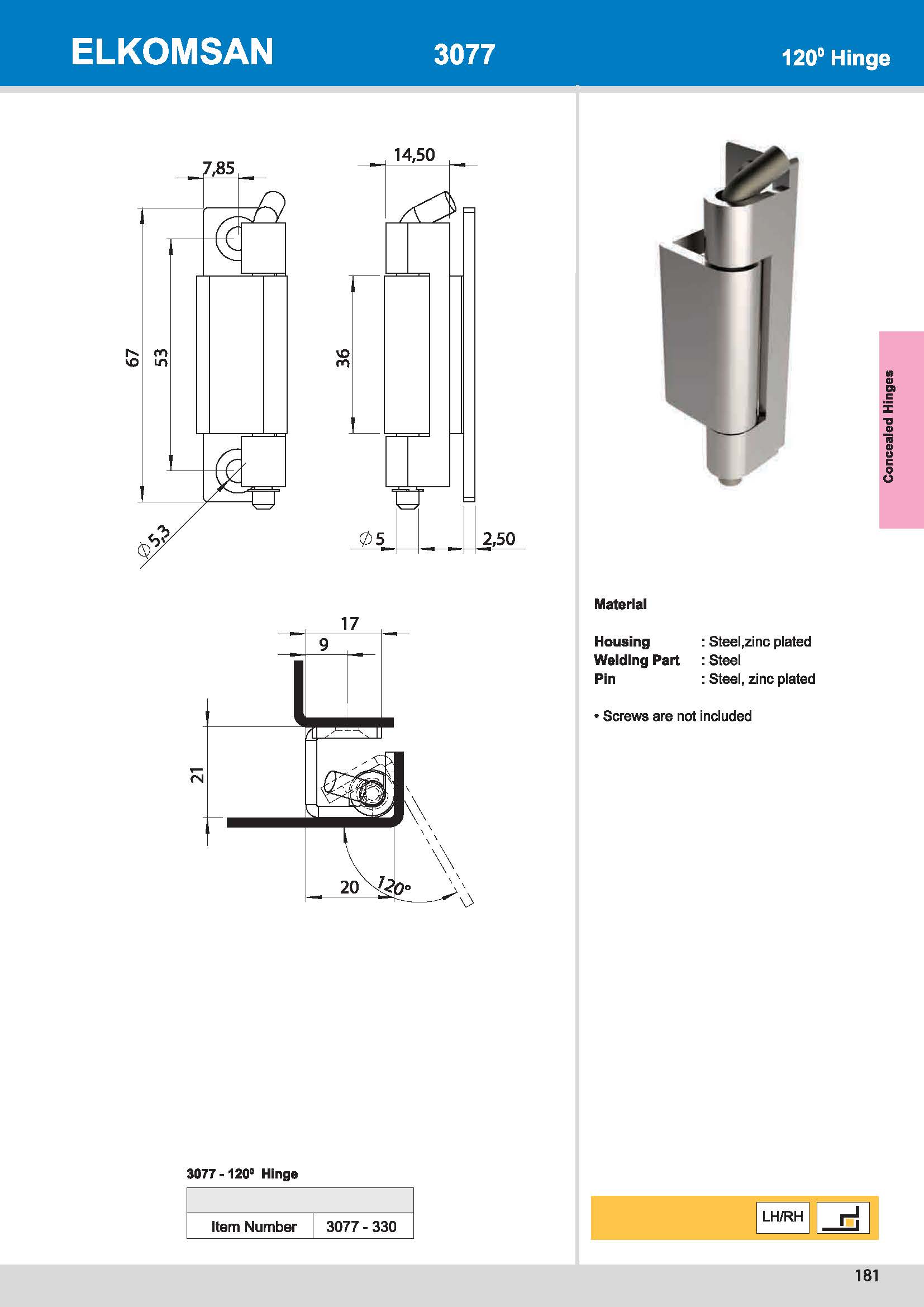 3077 120° Hinge