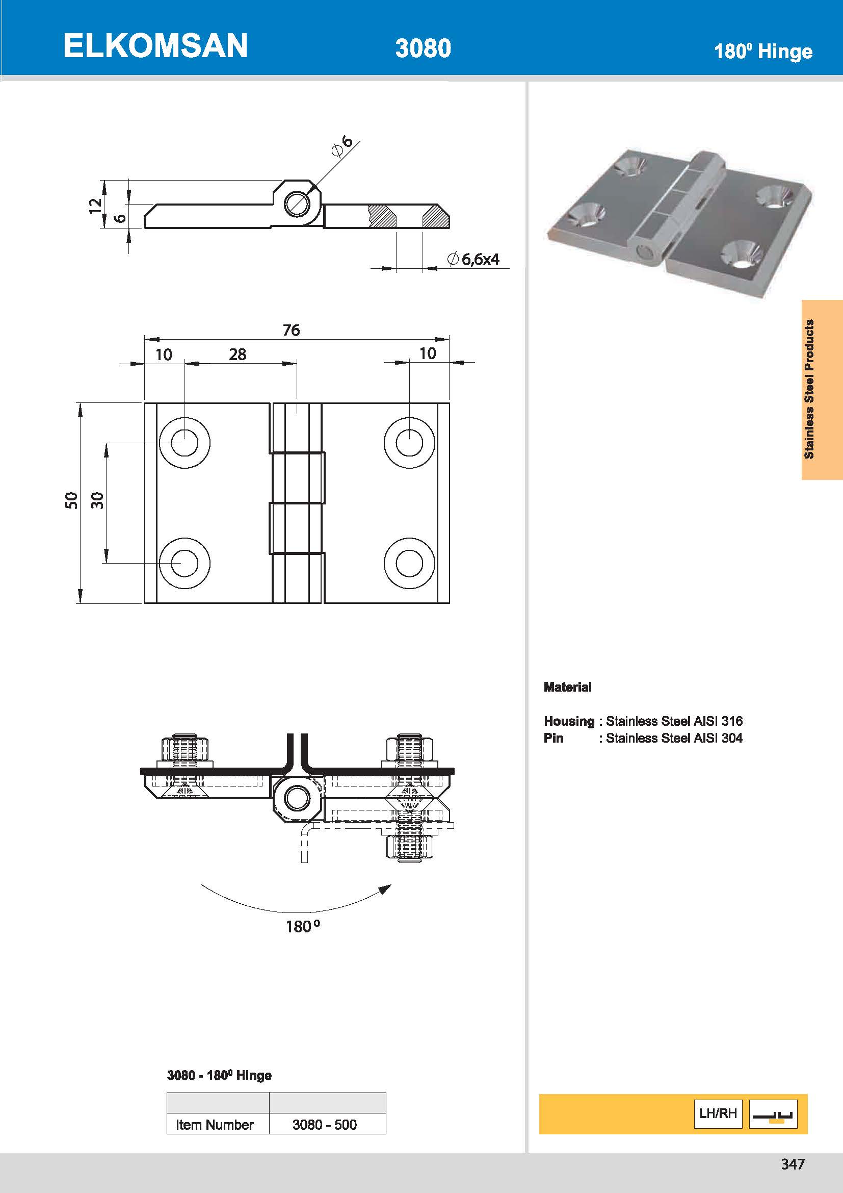 3080-500 180° Hinge