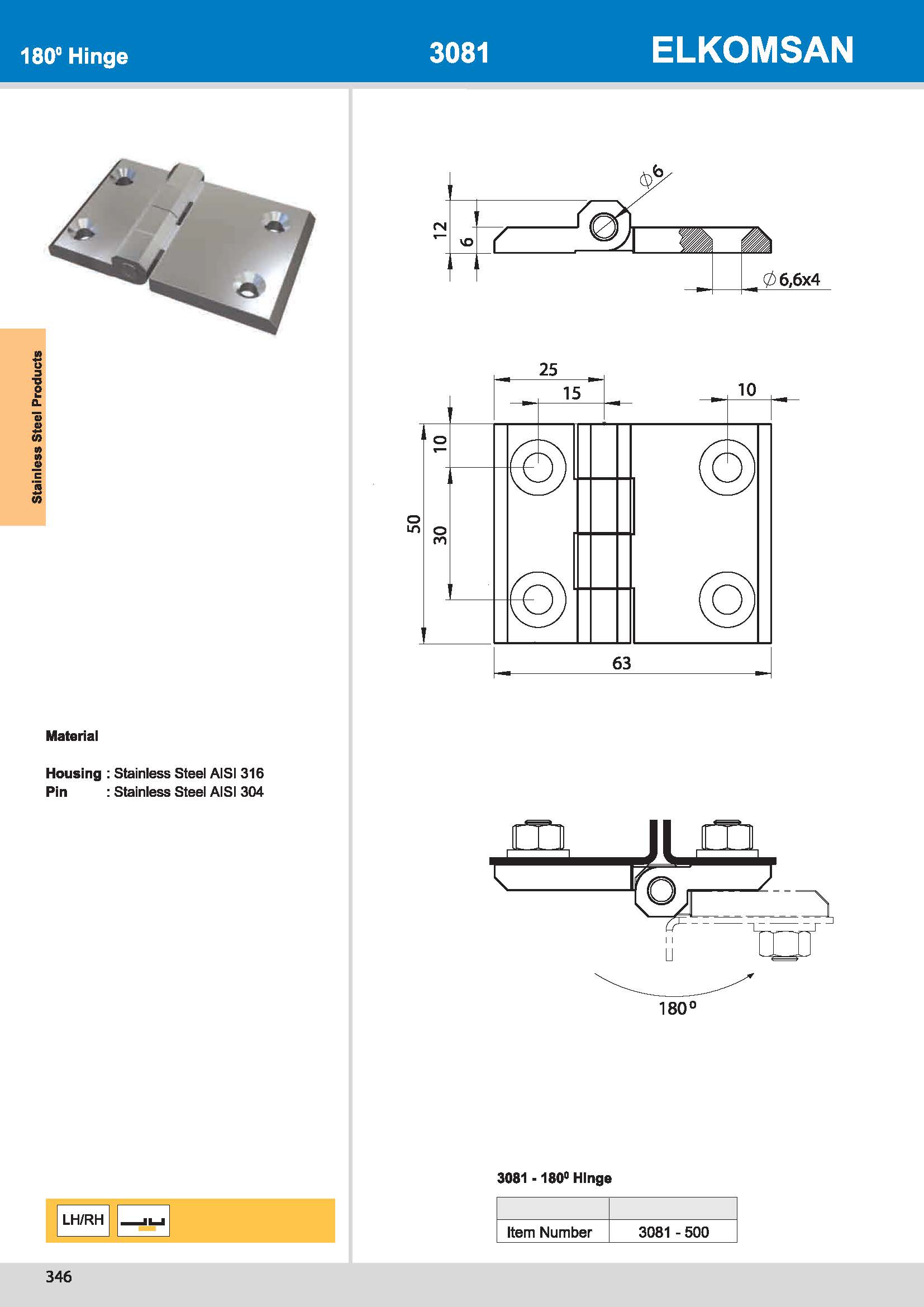 3081-500 180° Hinge