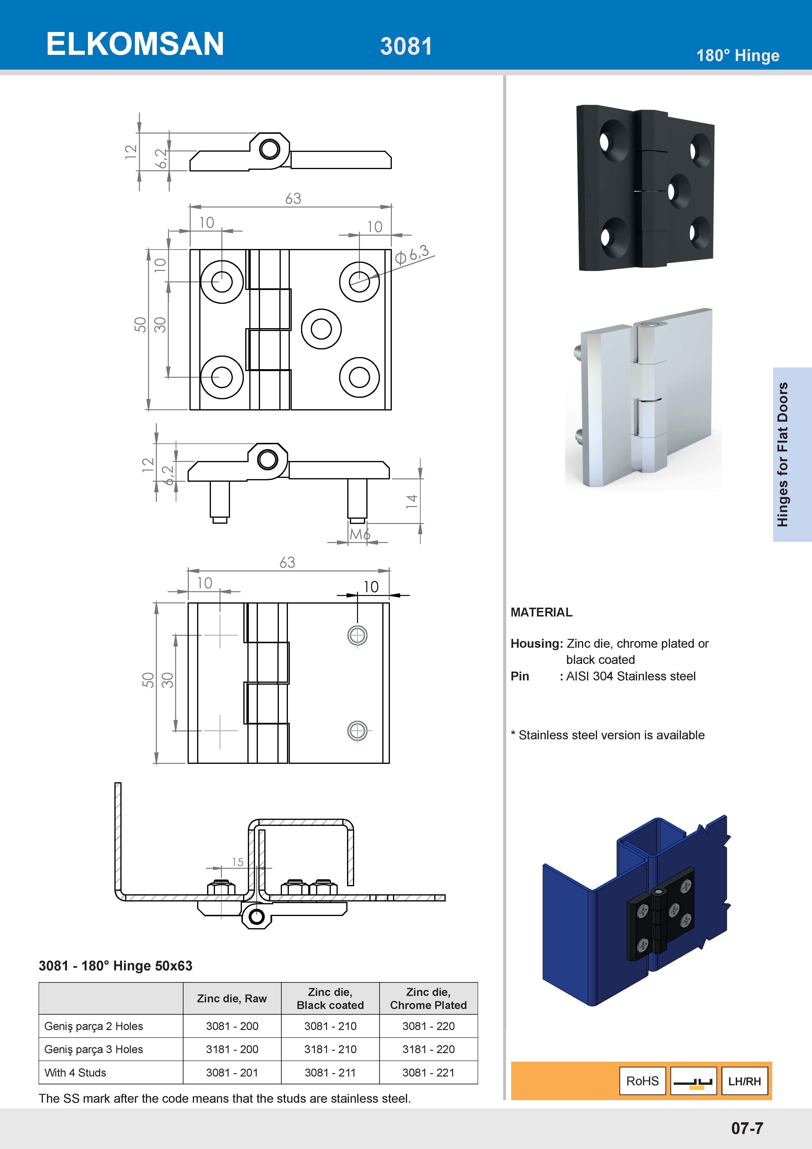 3081 180° Hinge 50x63