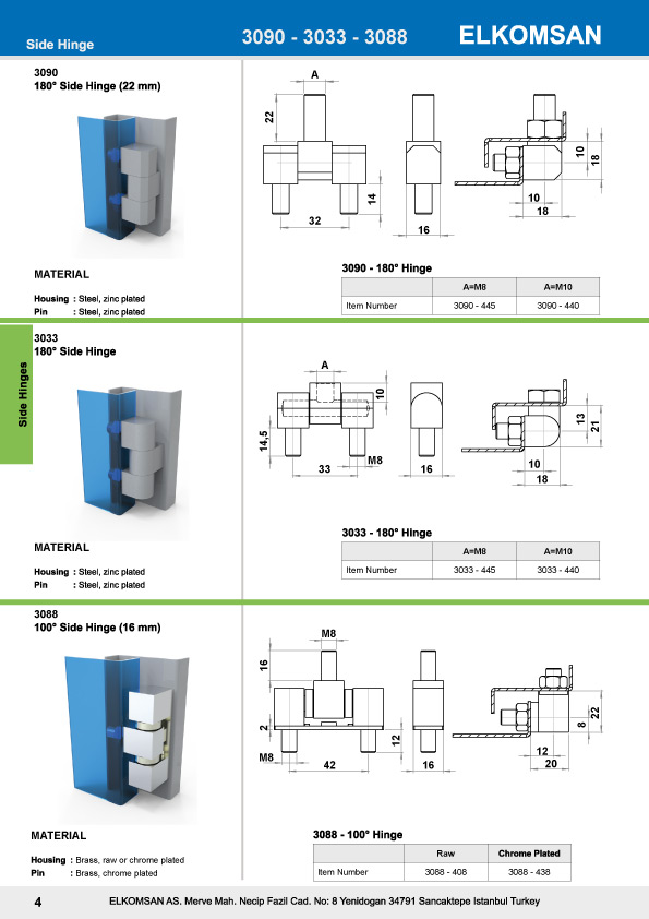 3090 180° Side Hinge (22mm)