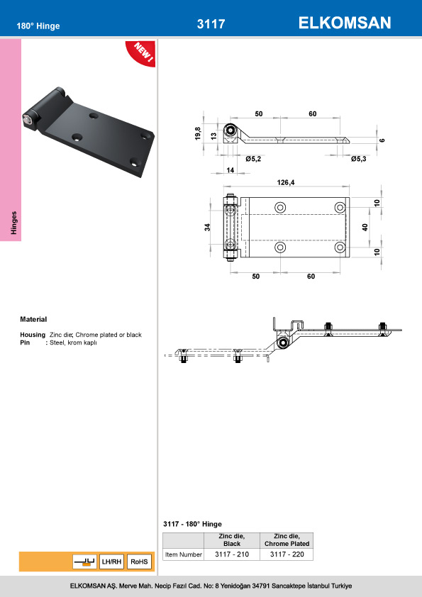 3117 180° Hinge