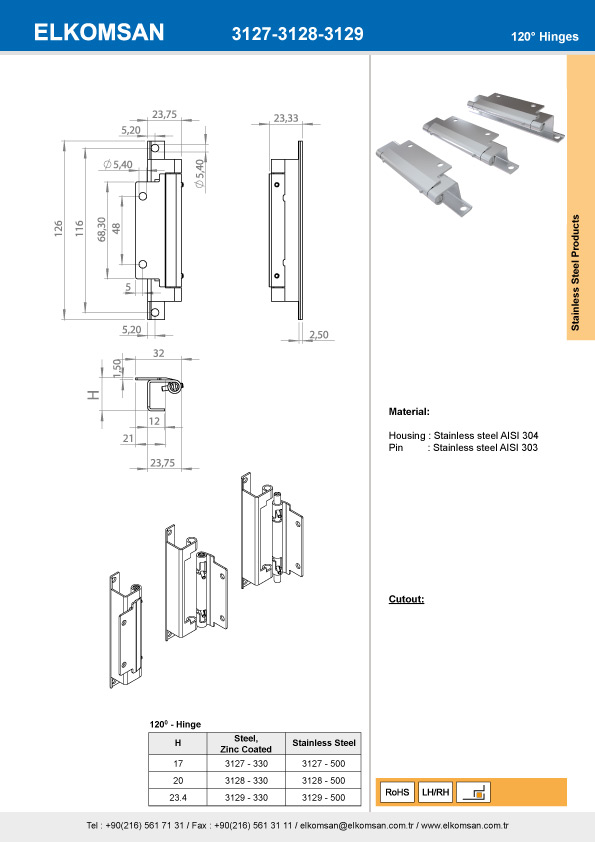 3128-500 120° Hinge