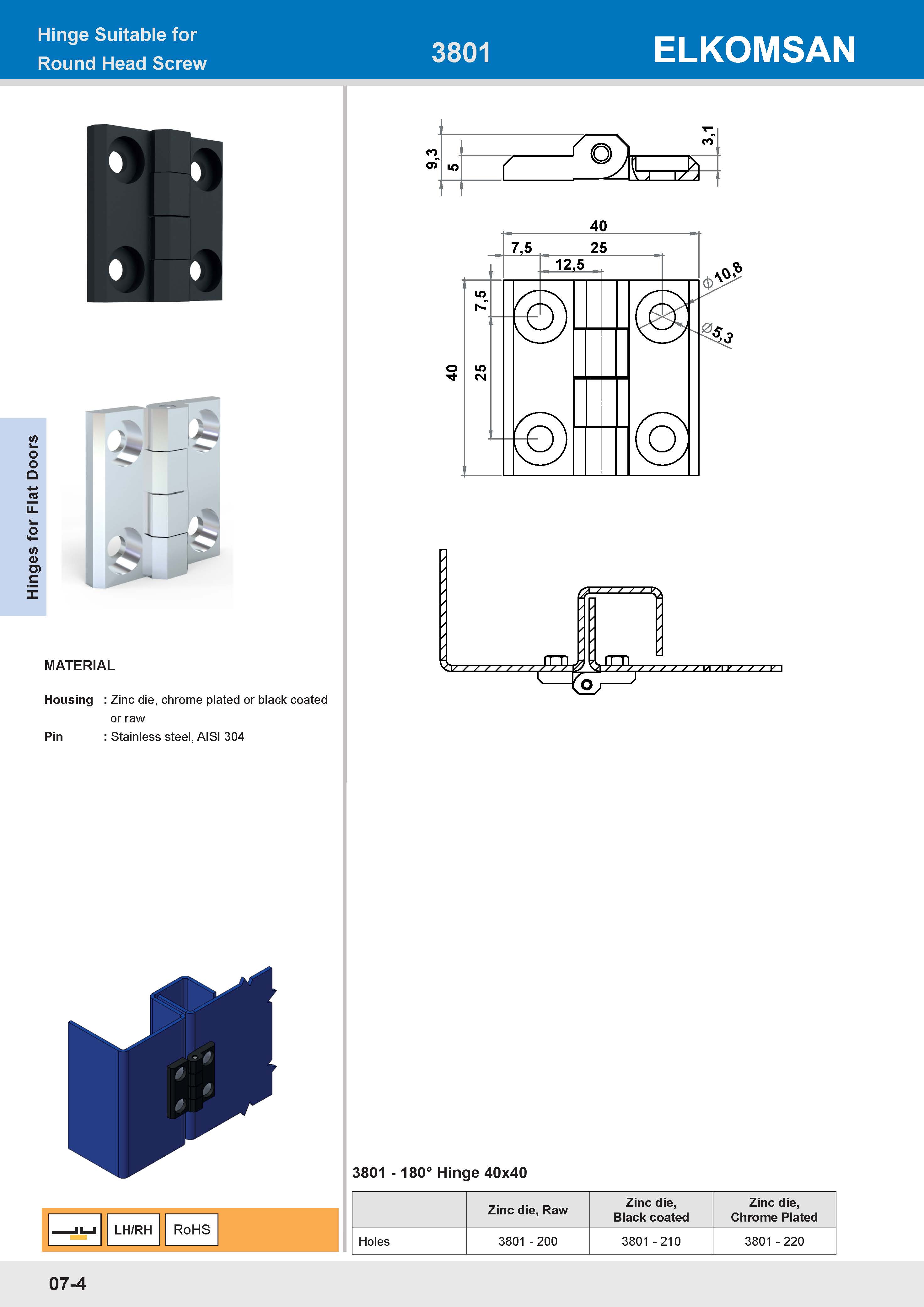 3801 180° Hinge 40x40