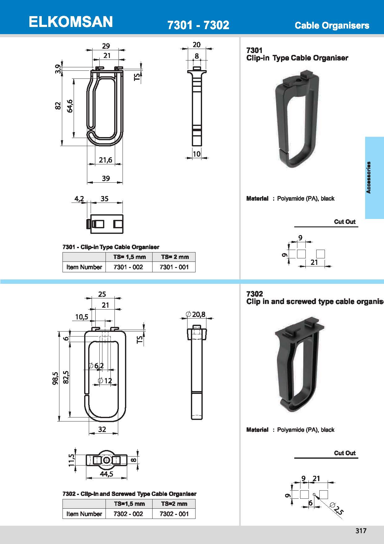 7302 Clip in and screwed type cable organiser