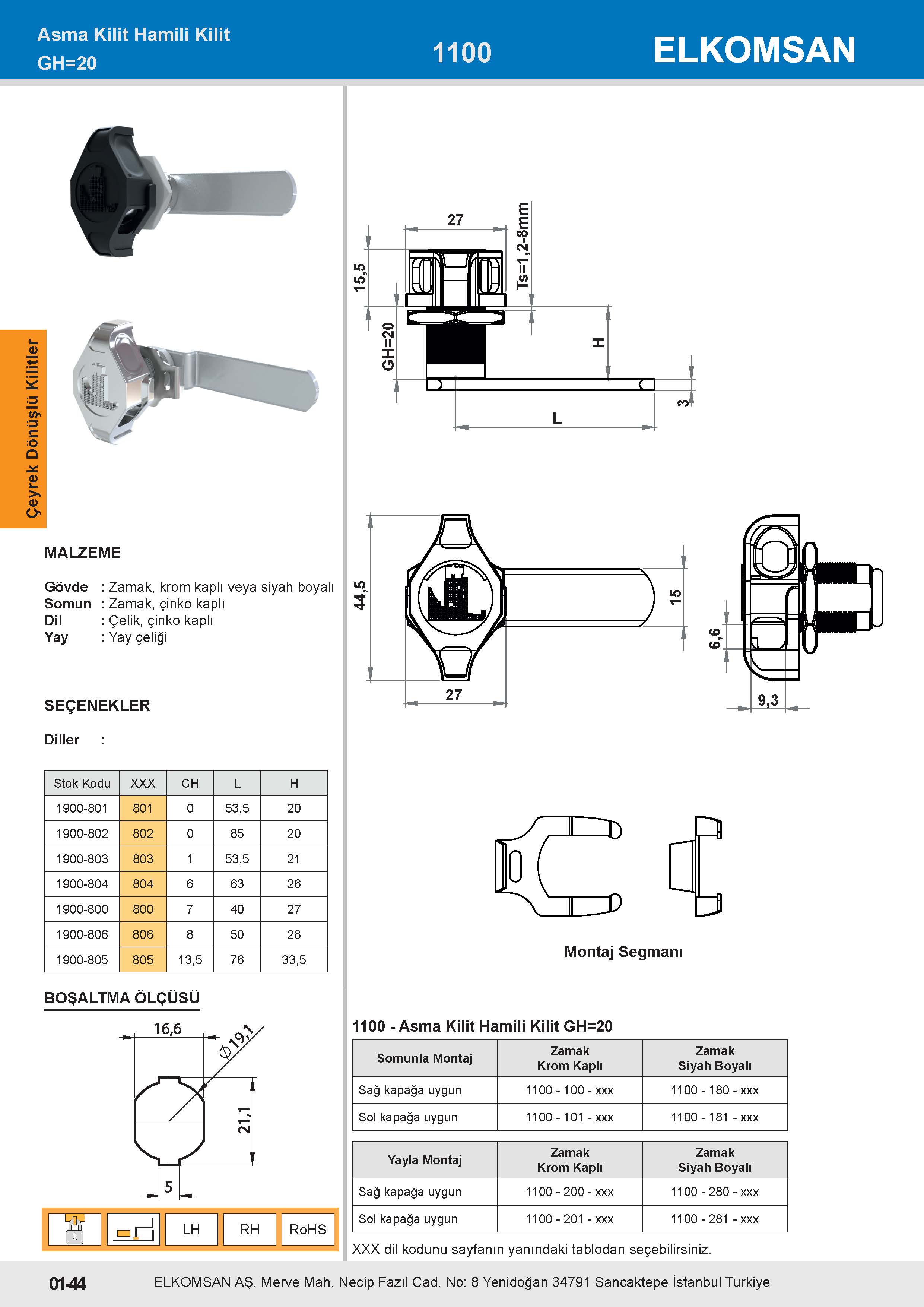 1100 Asma Kilit Hamili Kilit GH=20