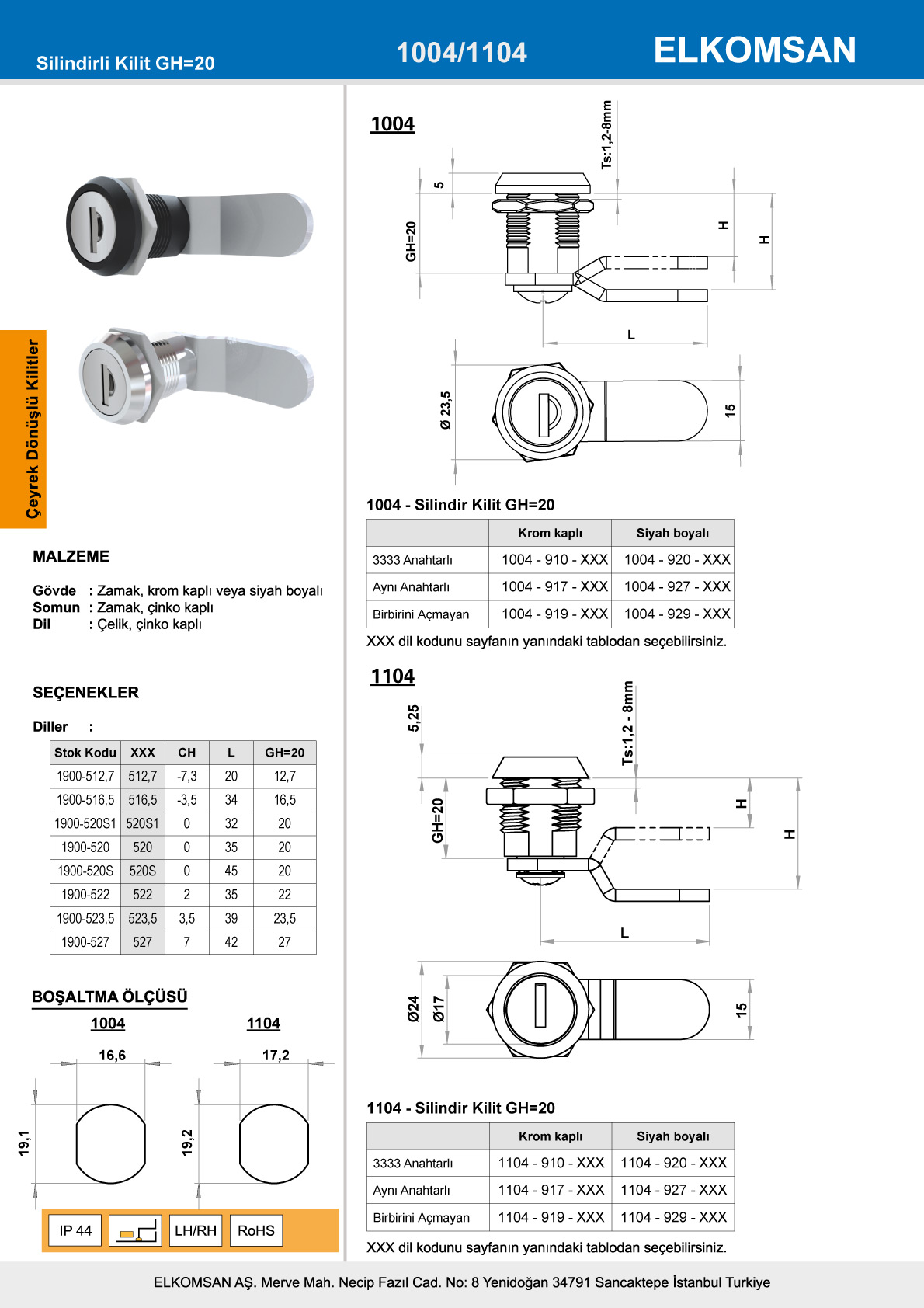 1104 Silindirli Kilit