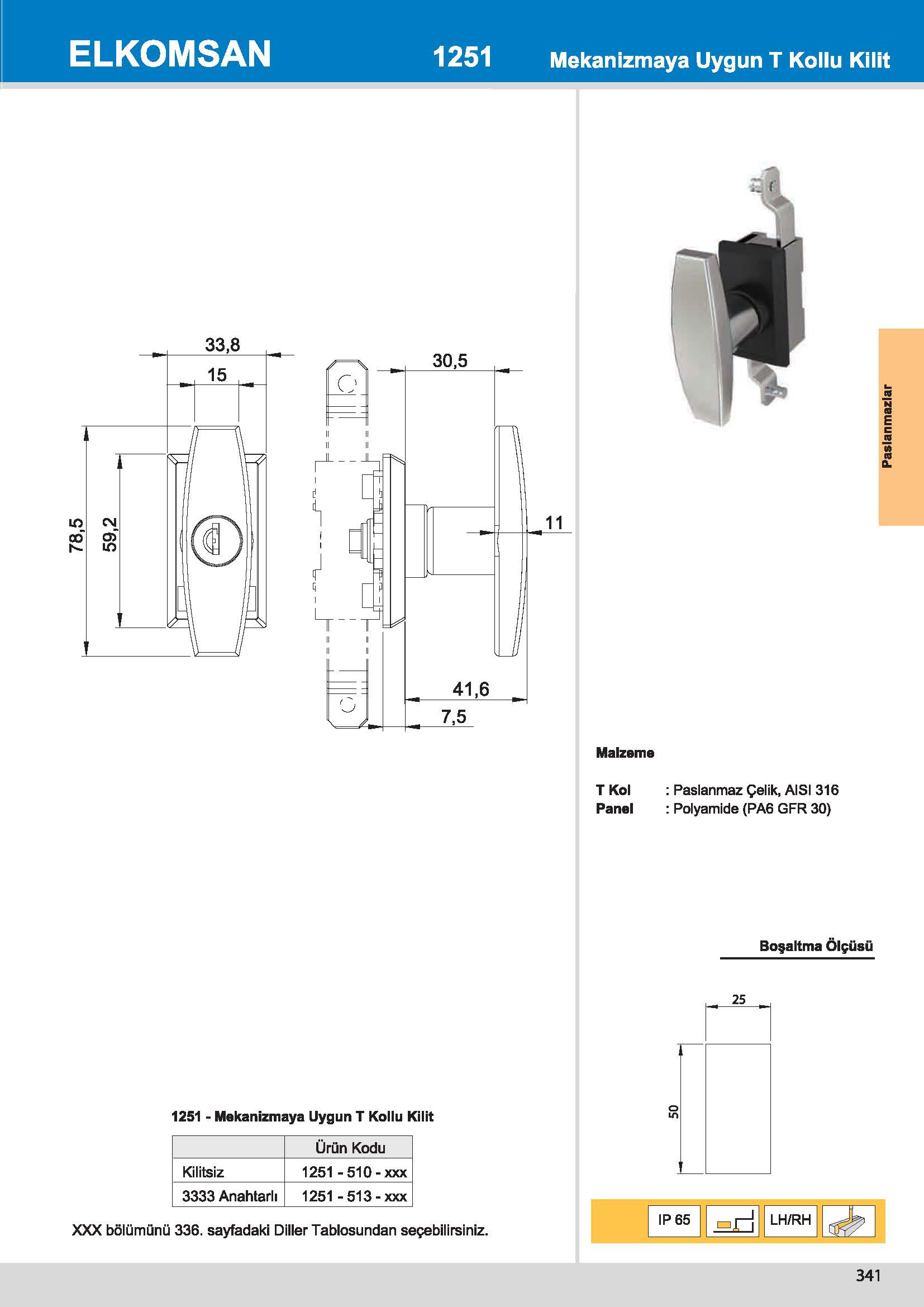 1251-510 Mekanizmaya Uygun T Kollu Kilit