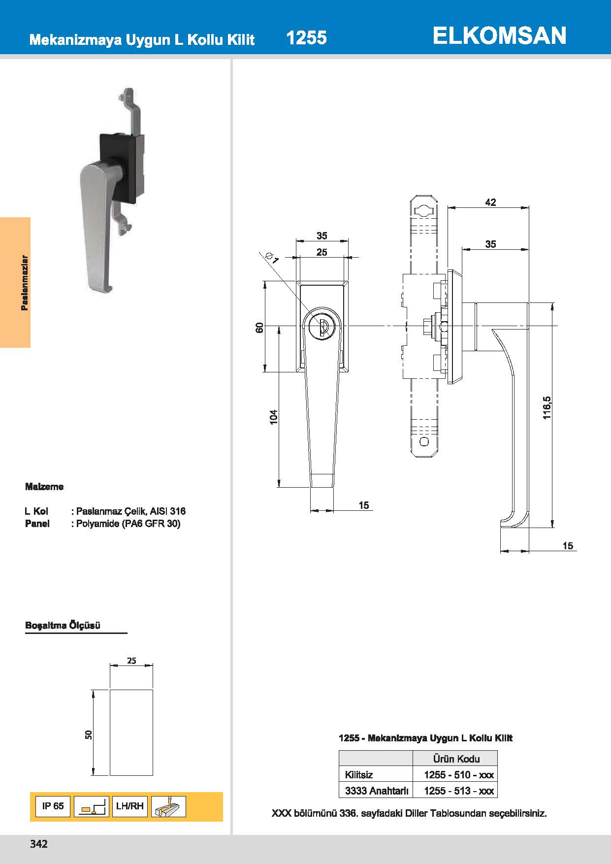 1255-510 Mekanizmaya Uygun L Kollu Kilit