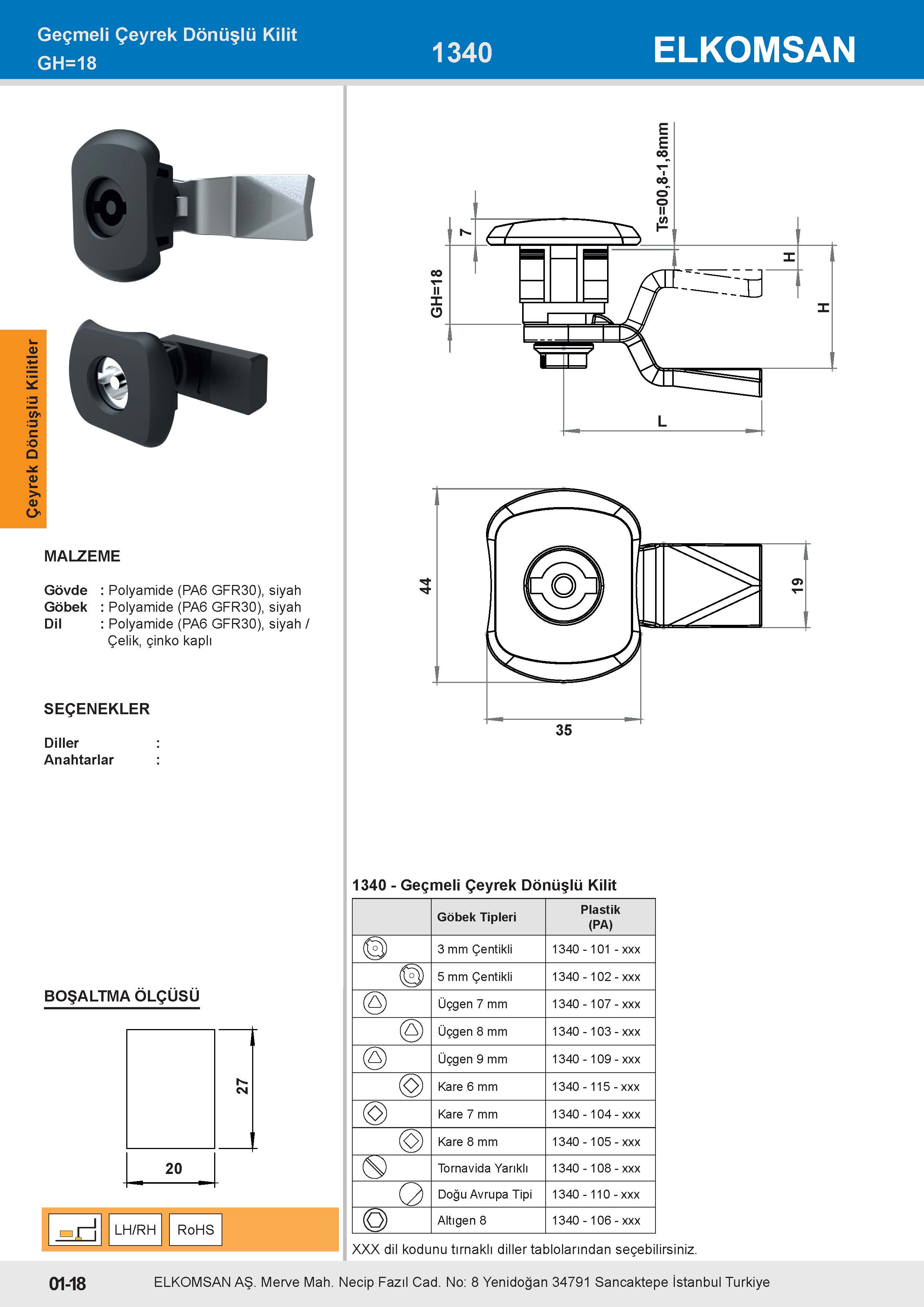 1340 Geçmeli Çeyrek Dönüşlü Kilit