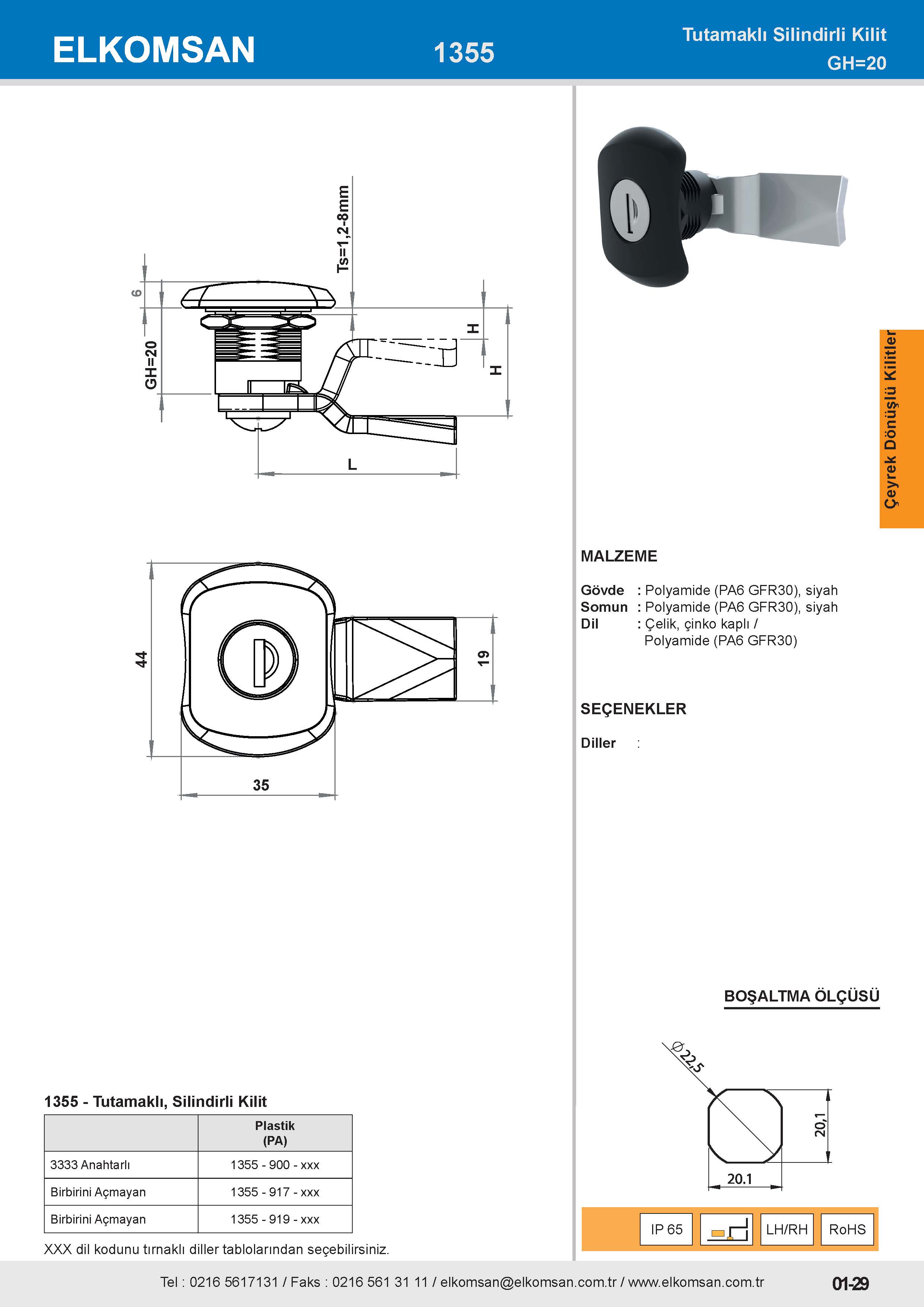 1355 Tutamaklı, Silindirli Kilit GH=20