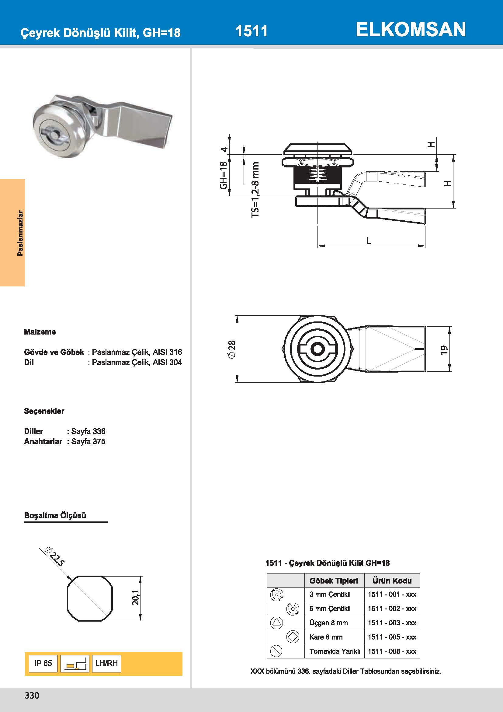 1511 Çeyrek Dönüşlü Kilit