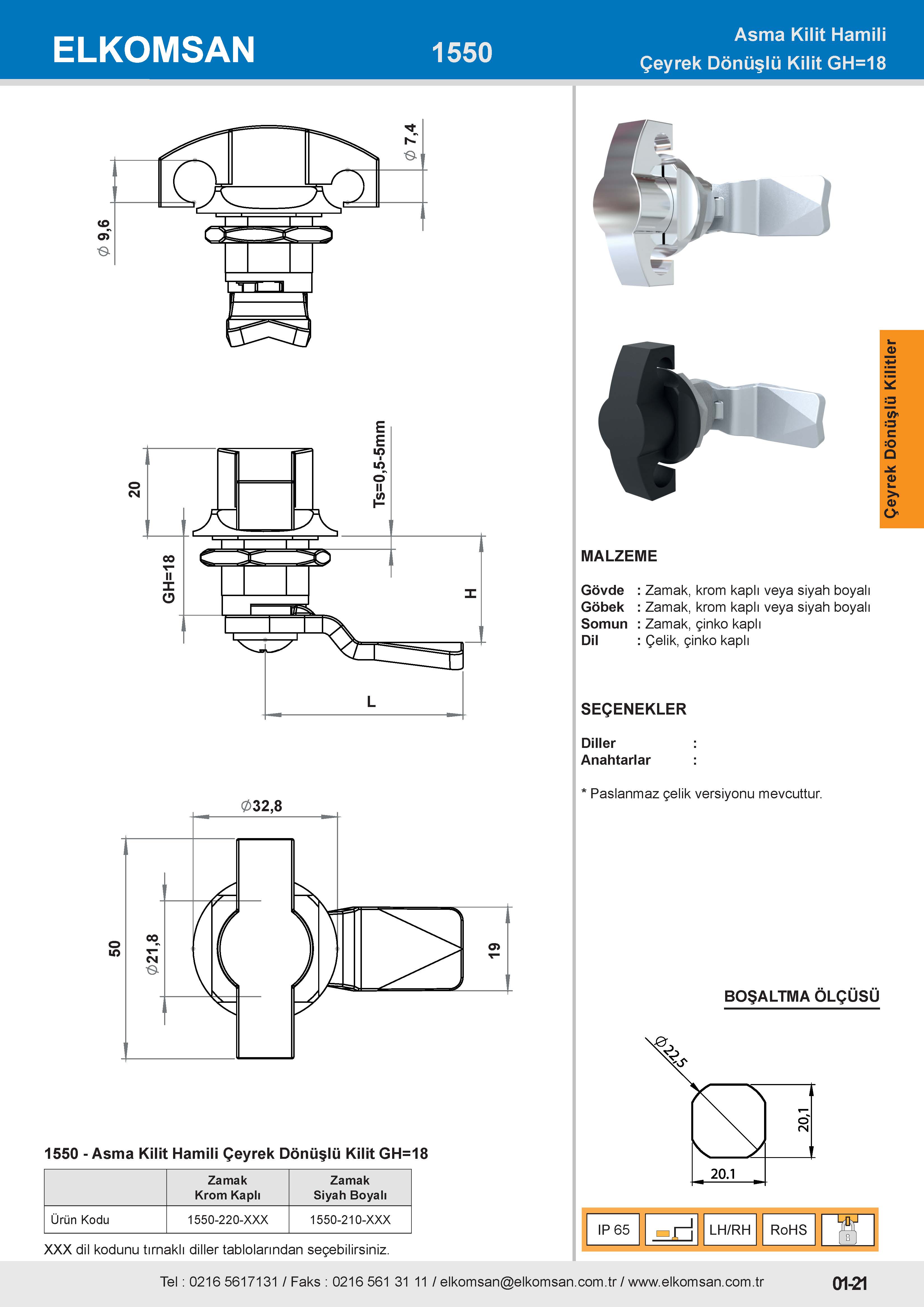1550 Asma Kilit Hamili Çeyrek Dönüşlü Kilit GH=18