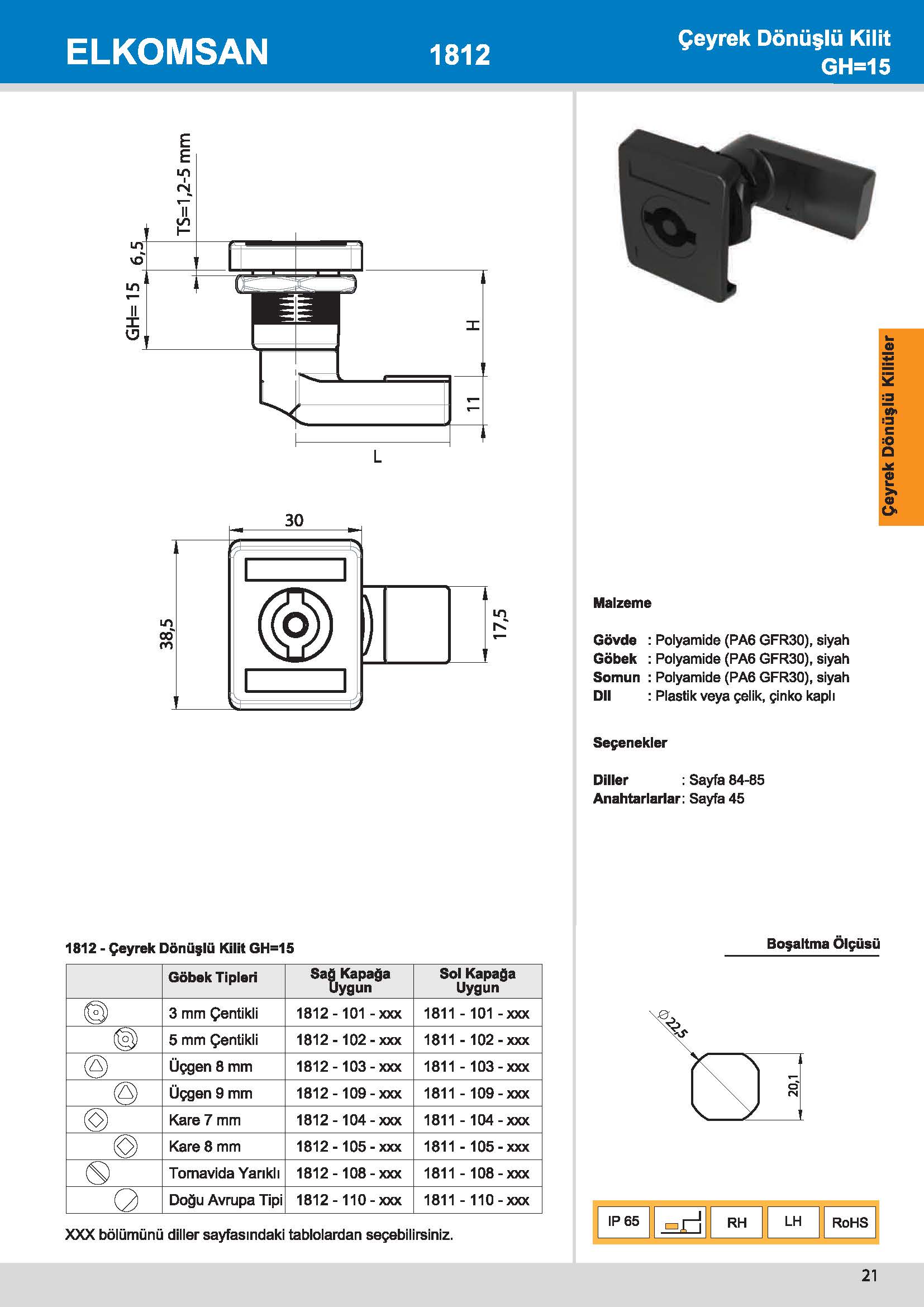 1812 Çeyrek Dönüşlü Kilit