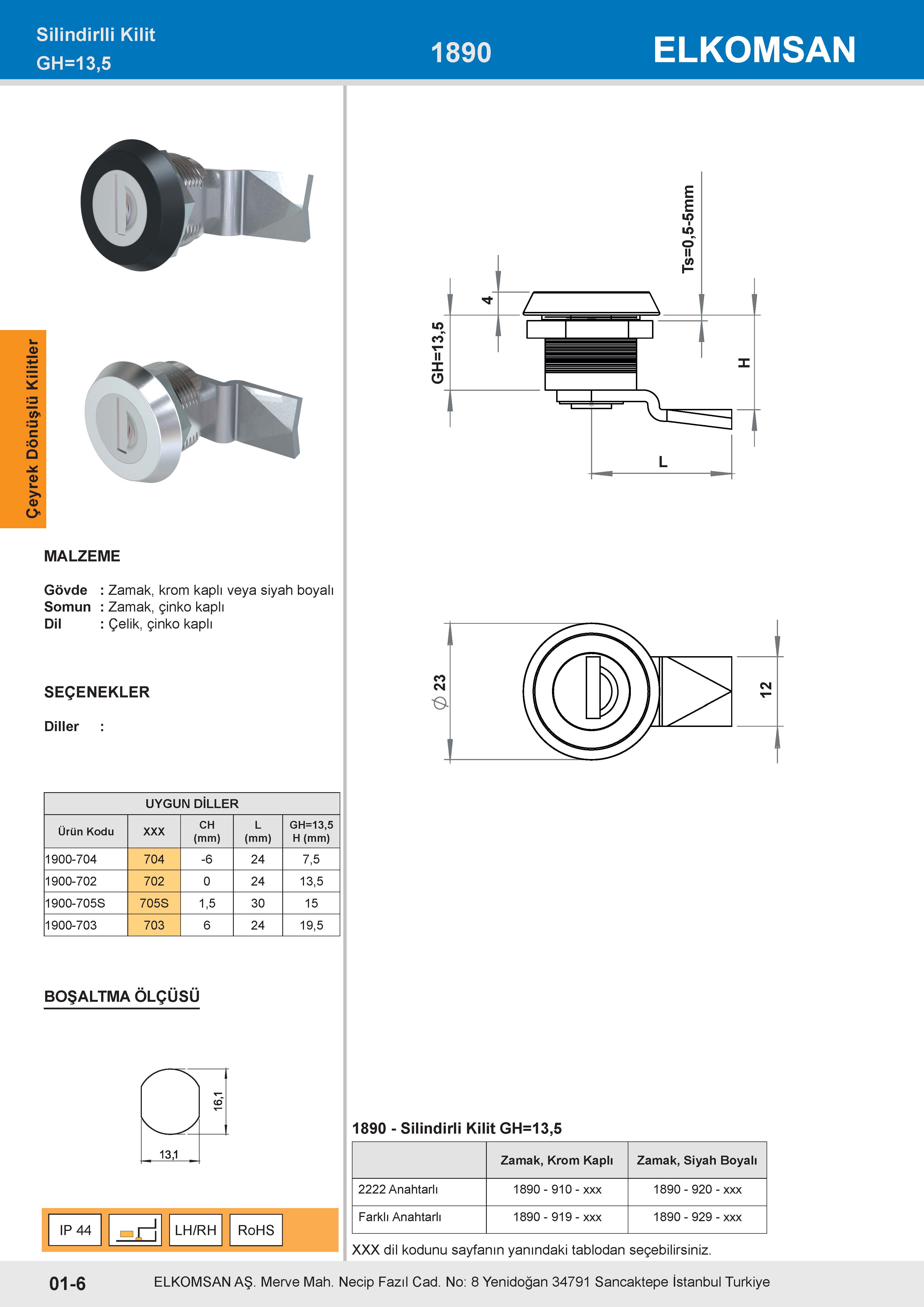 1890 Silindirlli Kilit GH=13,5