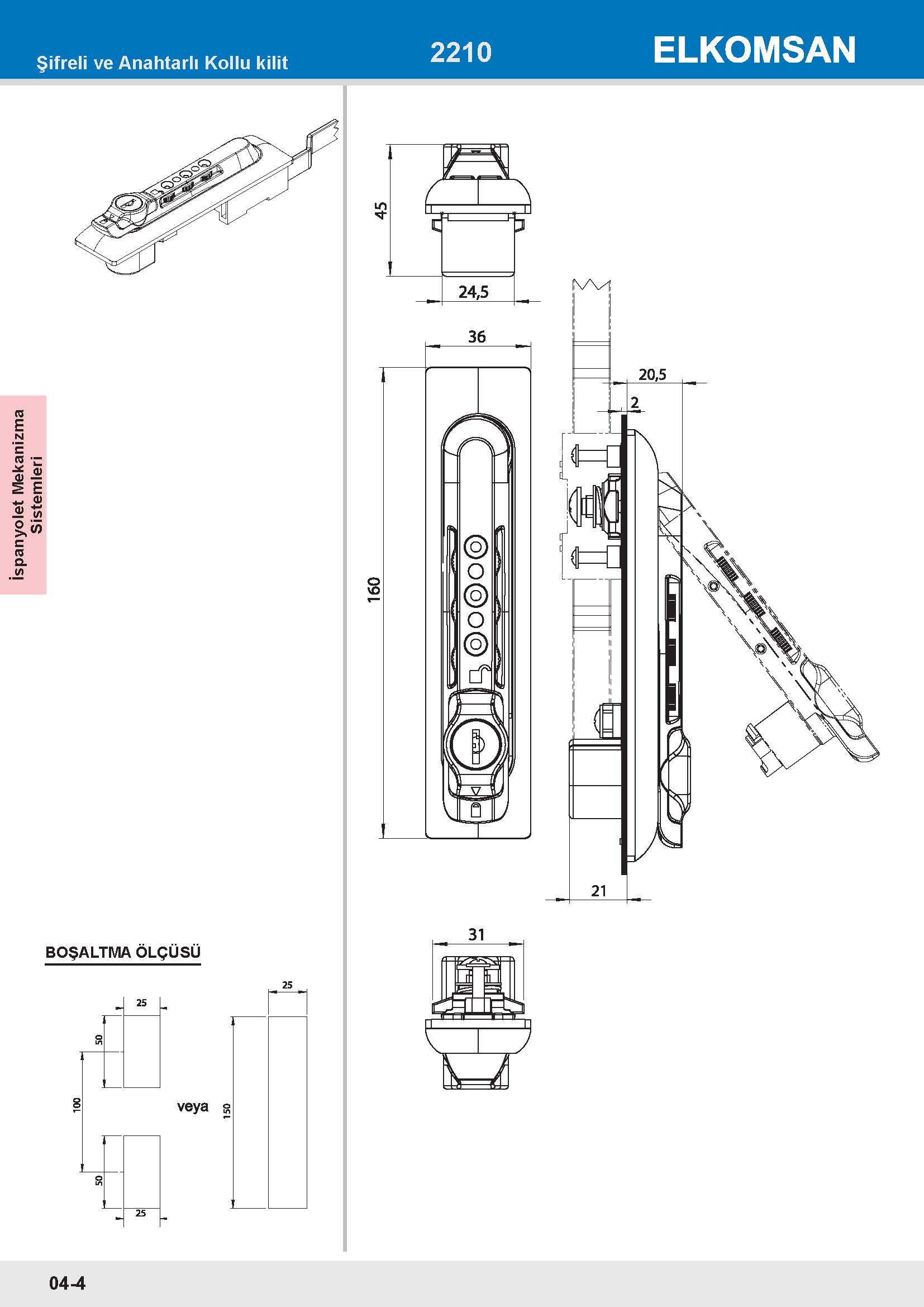 2210 Şifreli ve Anahtarlı Kollu Kilit
