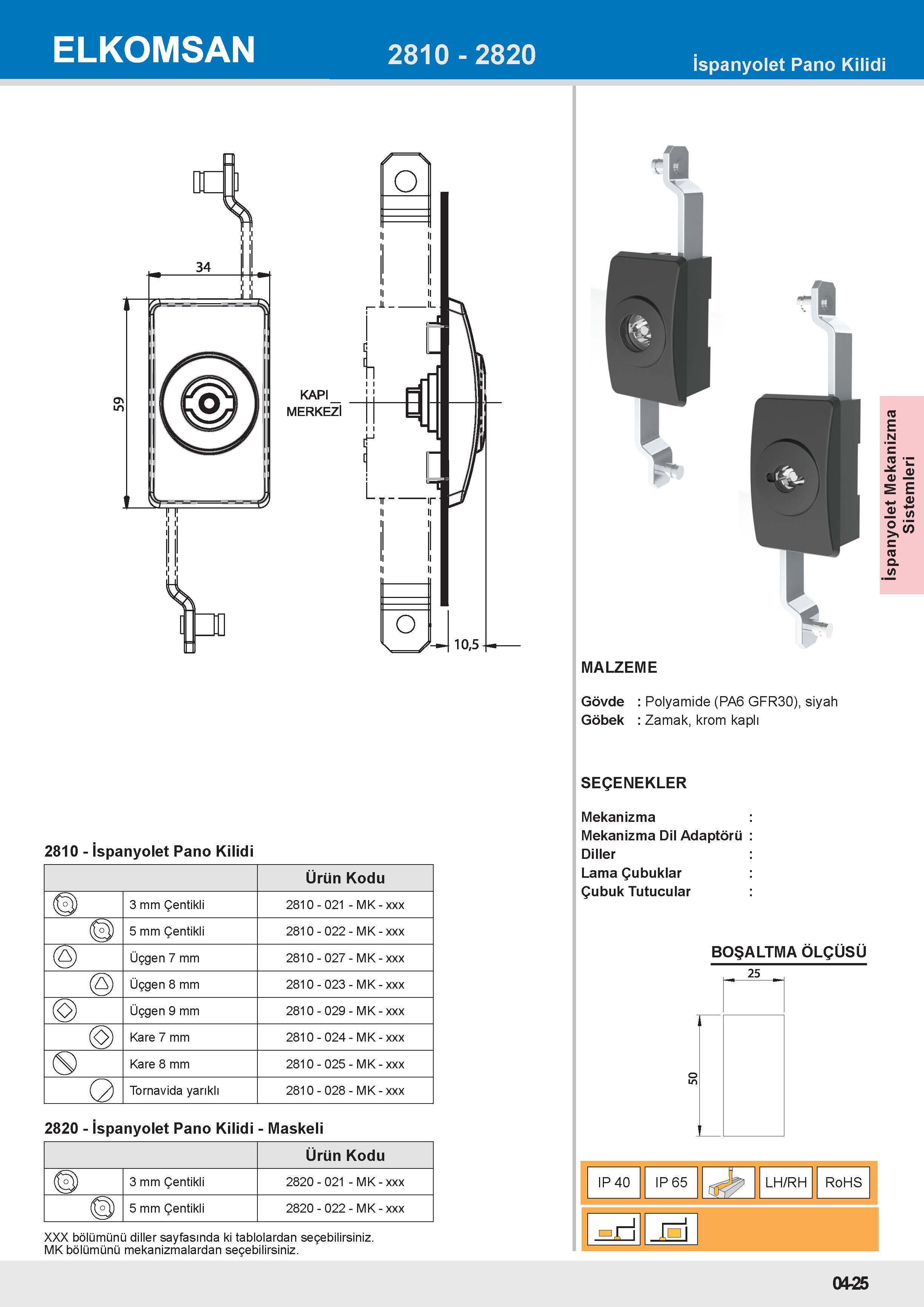 2810-MK İspanyolet Pano Kilidi