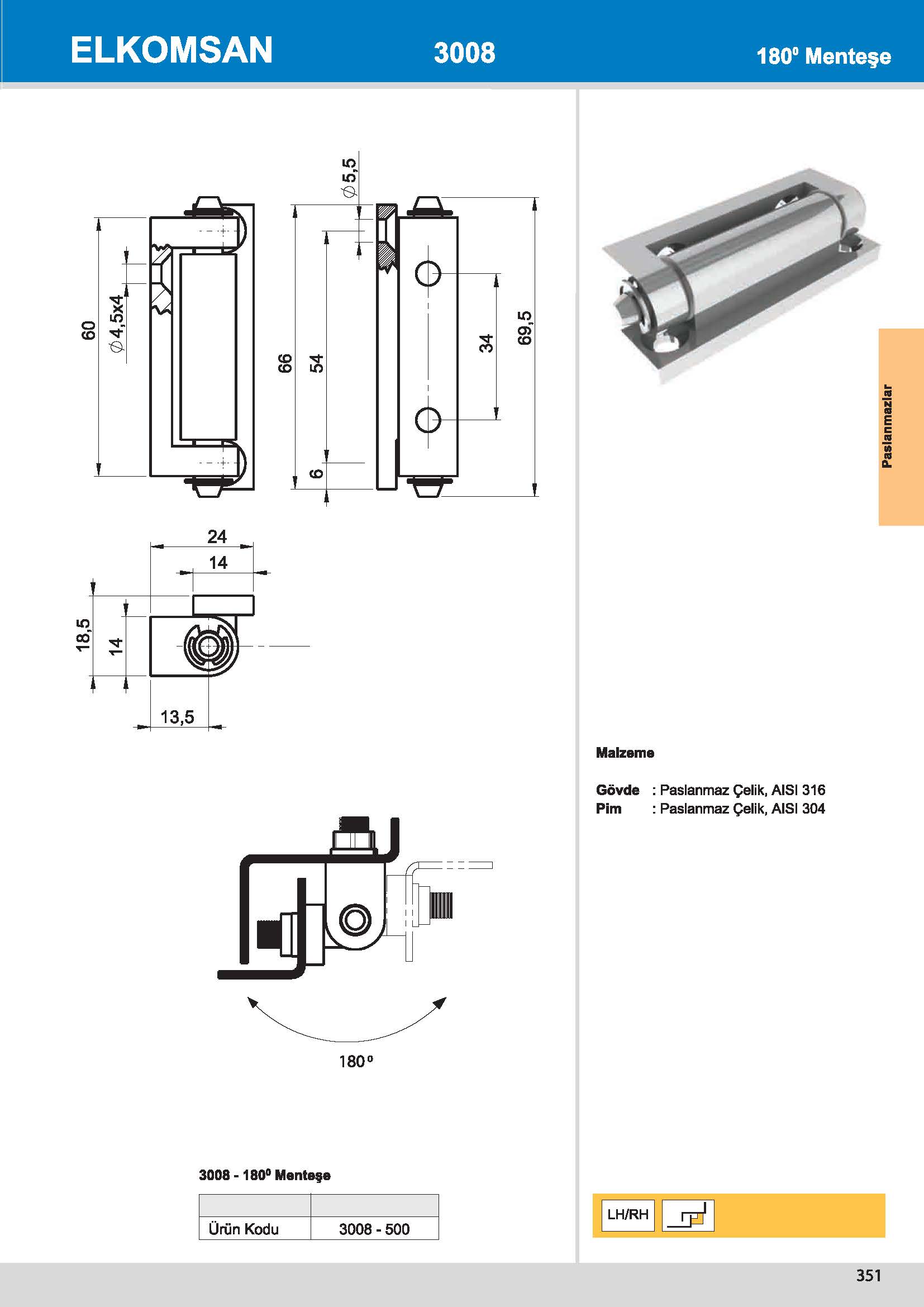 3008-500 180° Kenar Menteşe
