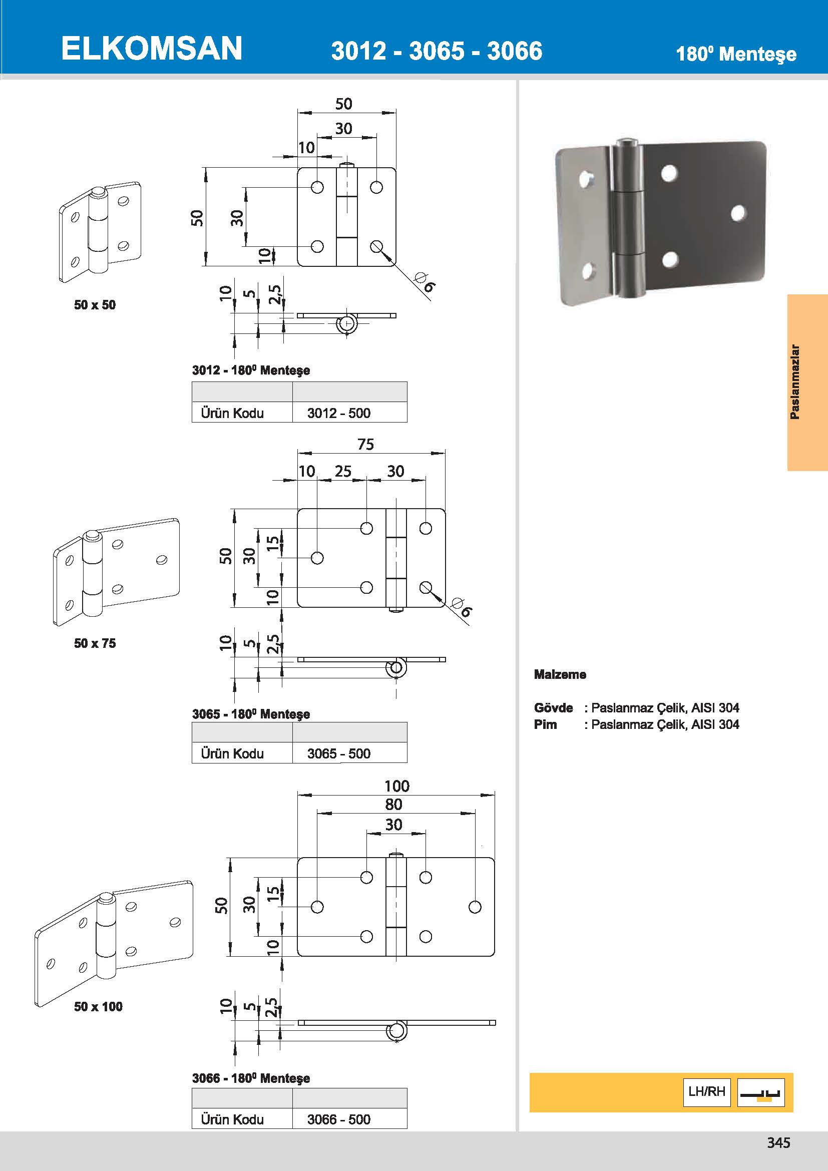 3012-500 180° Menteşe