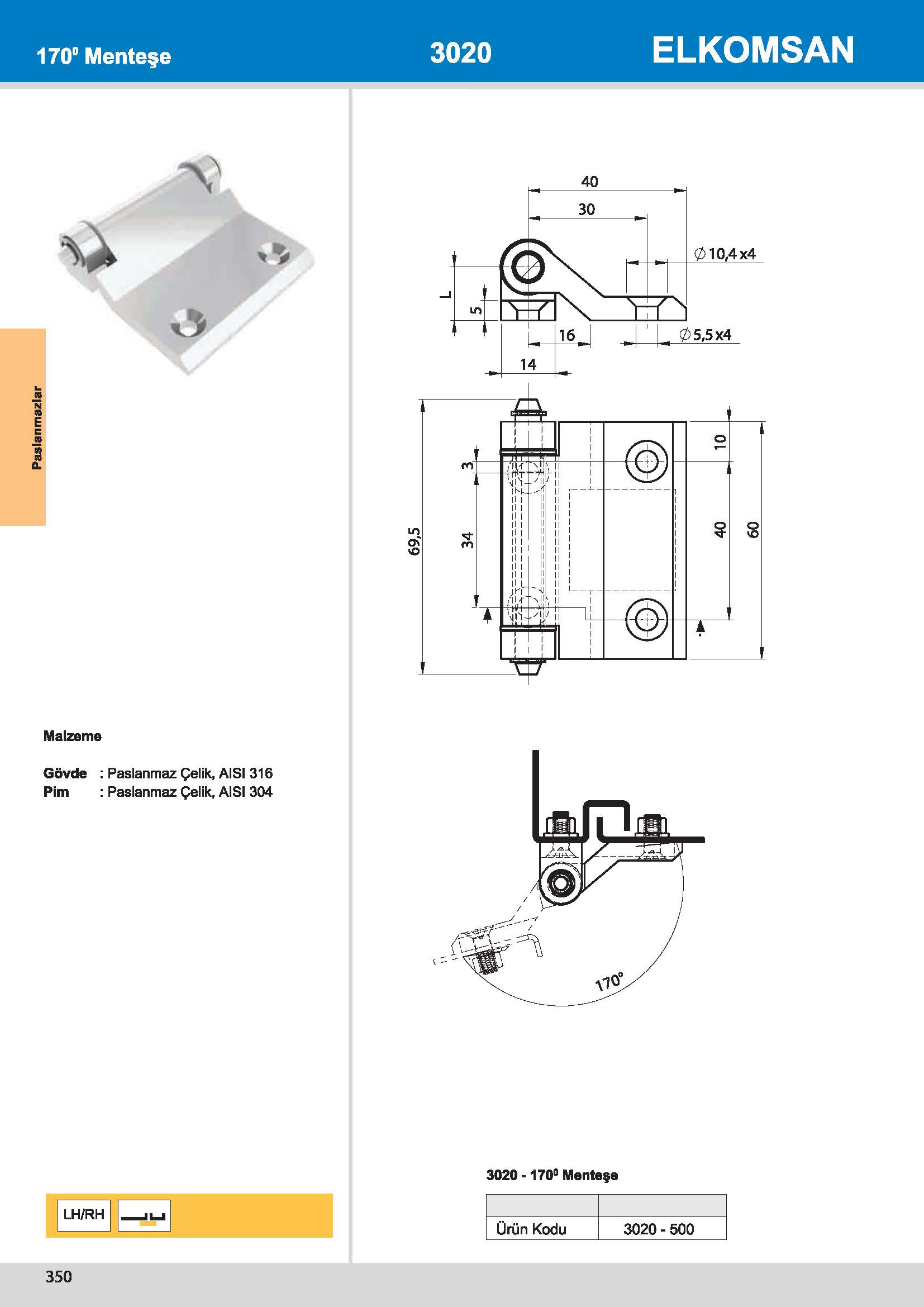 3020-500 170° Menteşe