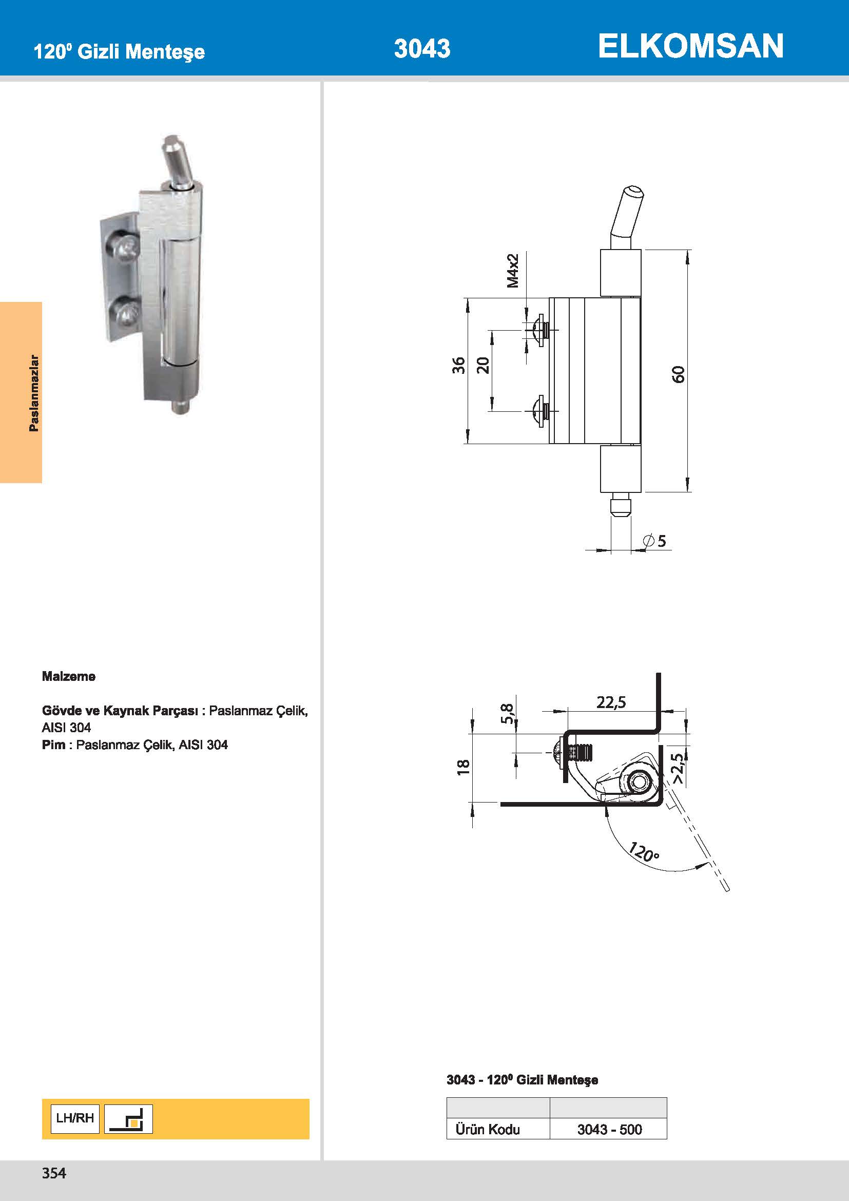 3043-500 120° Gizli Menteşe