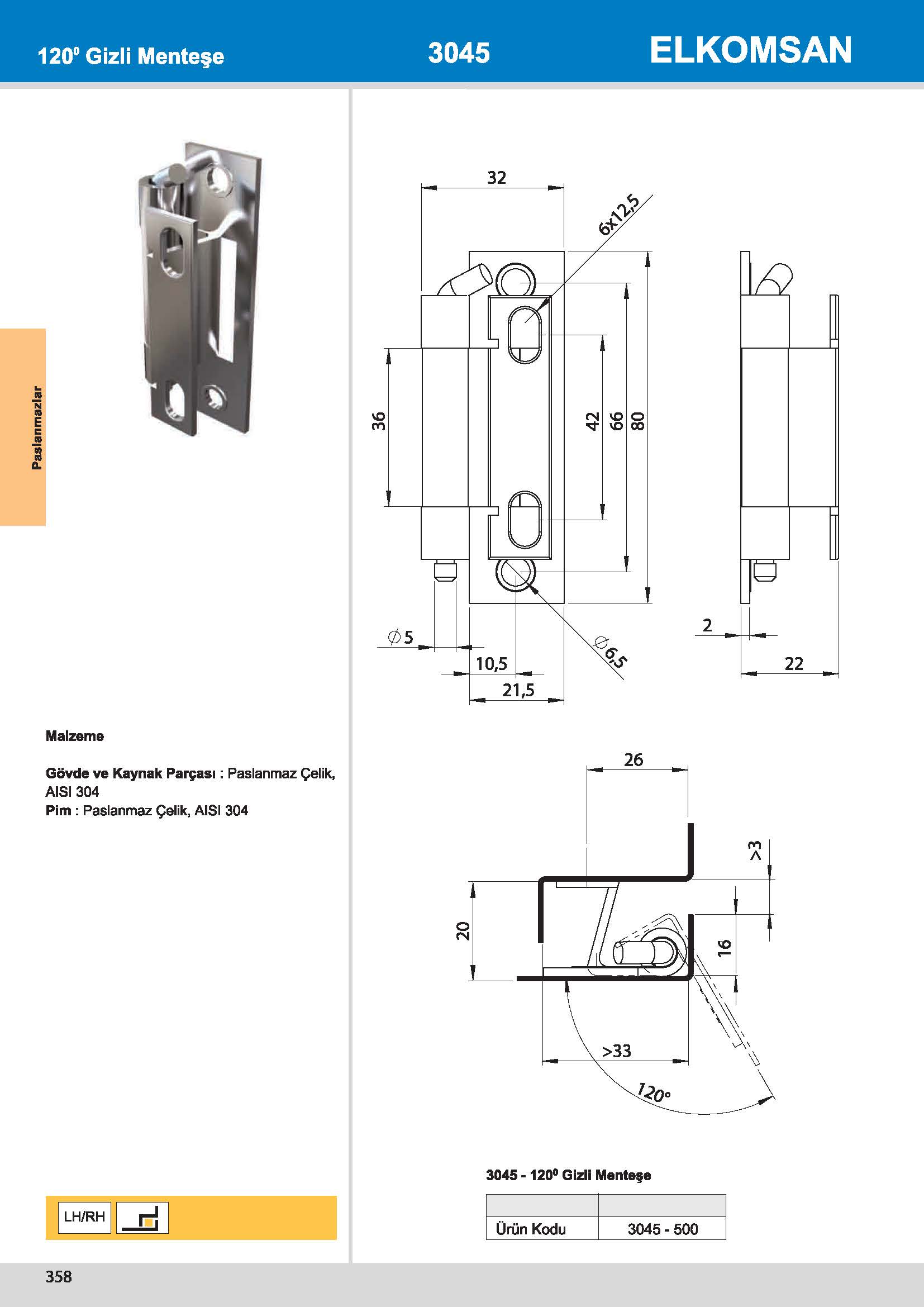 3045-500 120° Gizli Menteşe